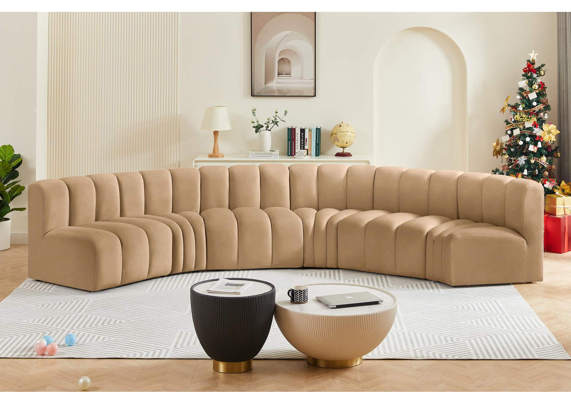 Arc Camel Velvet Modular Sofa,Meridian Furniture