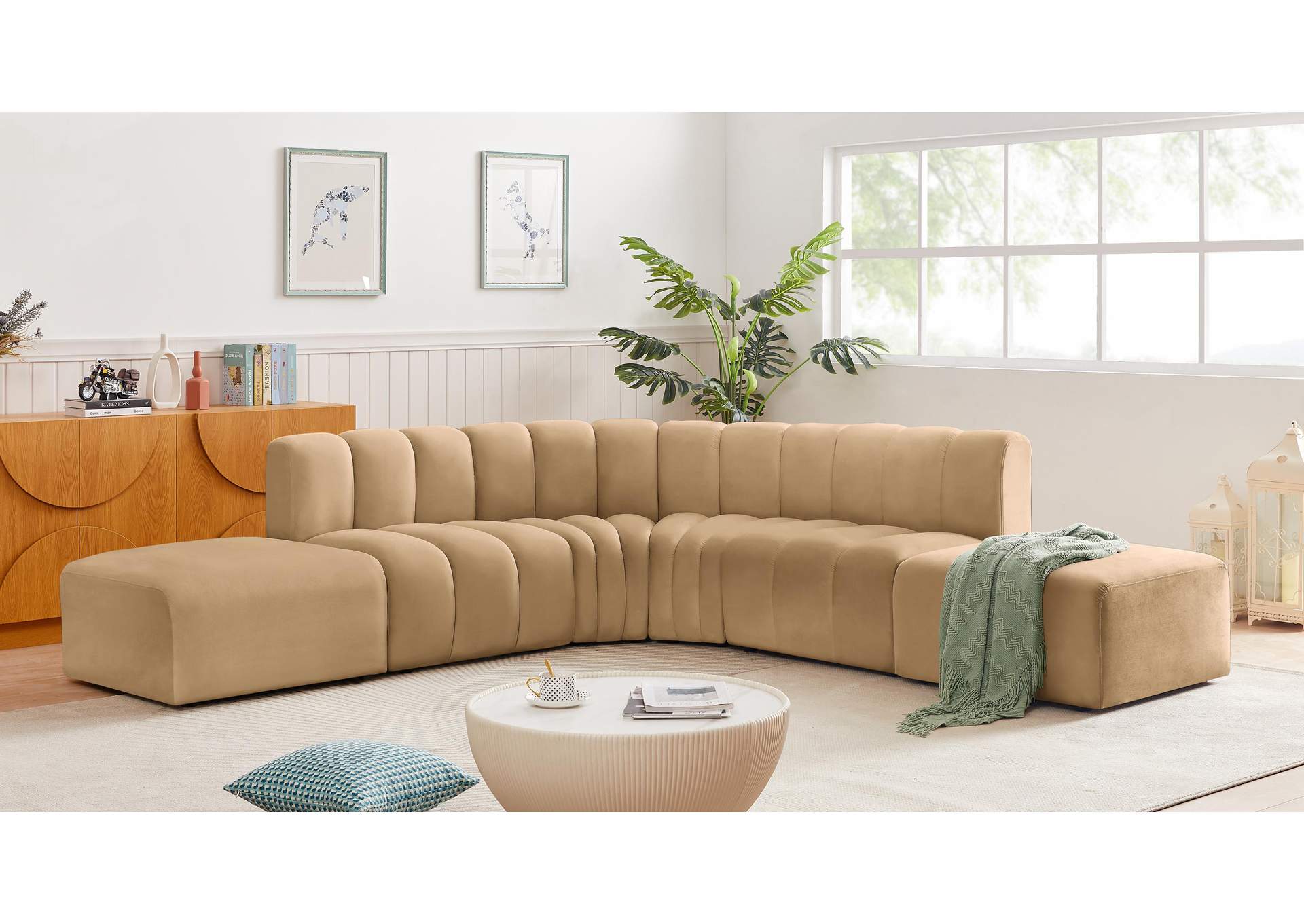 Arc Camel Velvet Modular Sofa,Meridian Furniture