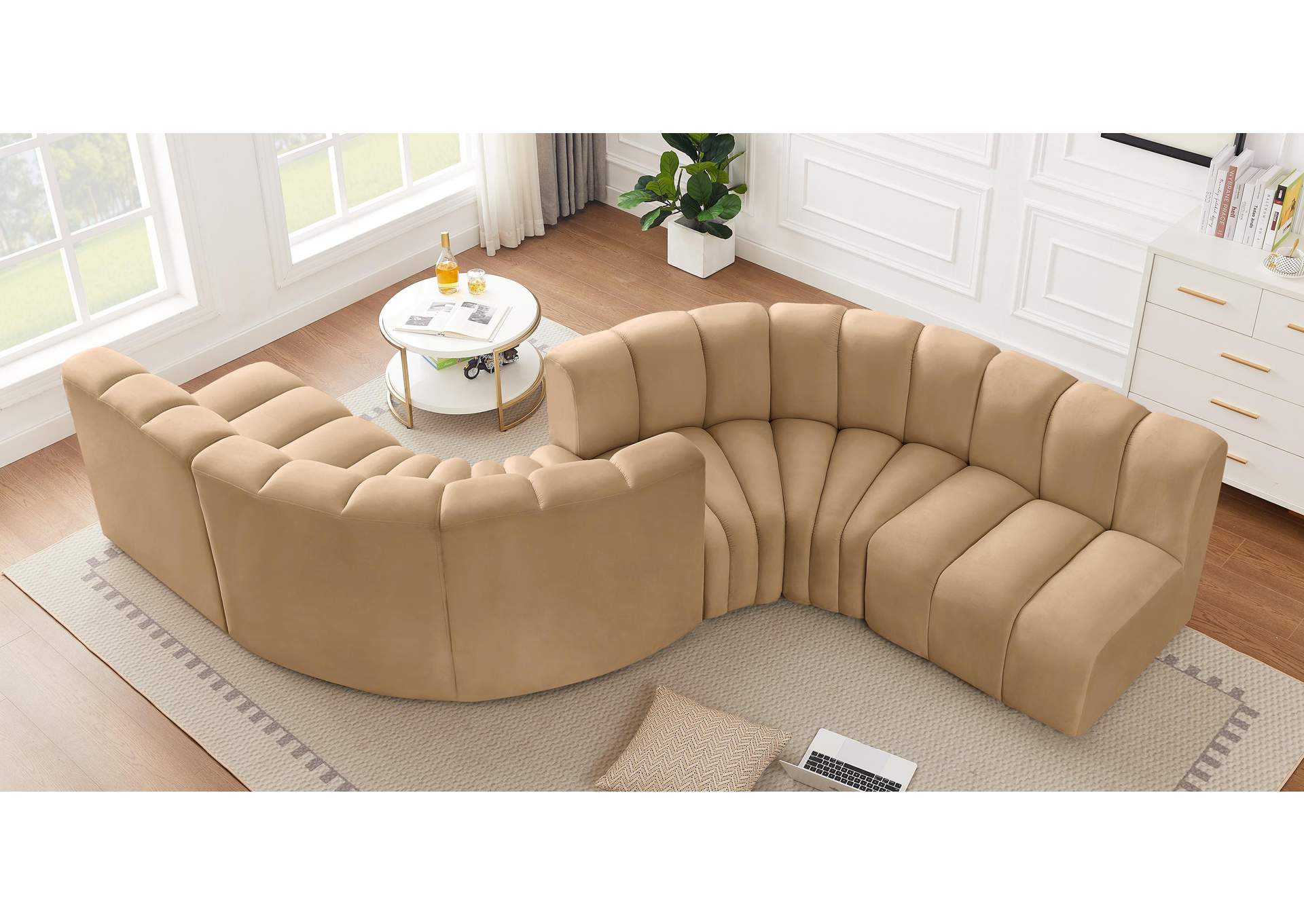 Arc Camel Velvet Modular Sofa,Meridian Furniture