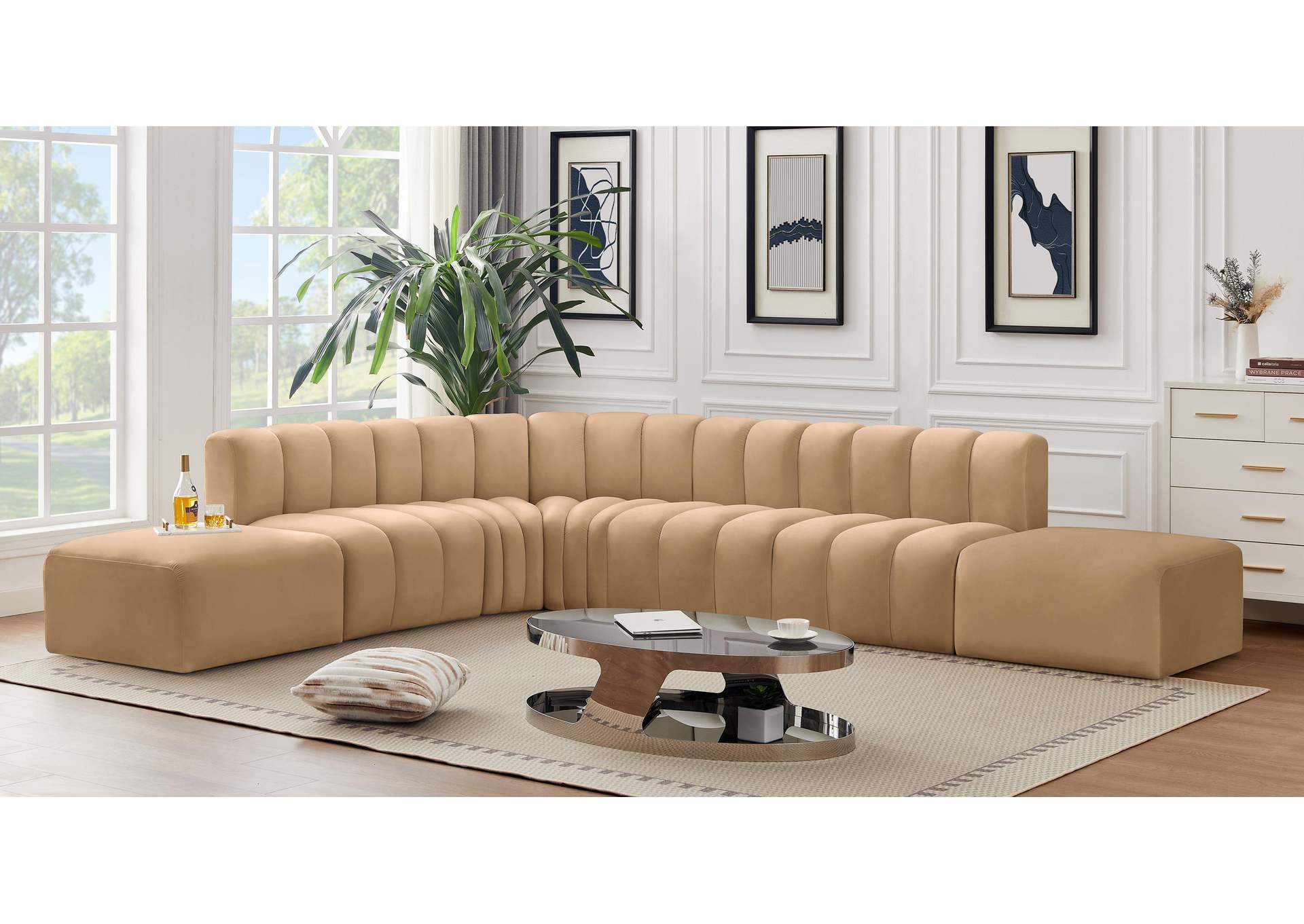 Arc Camel Velvet Modular Sofa,Meridian Furniture