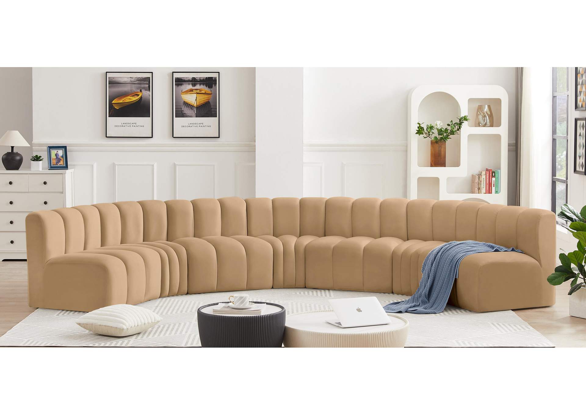 Arc Camel Velvet Modular Sofa,Meridian Furniture