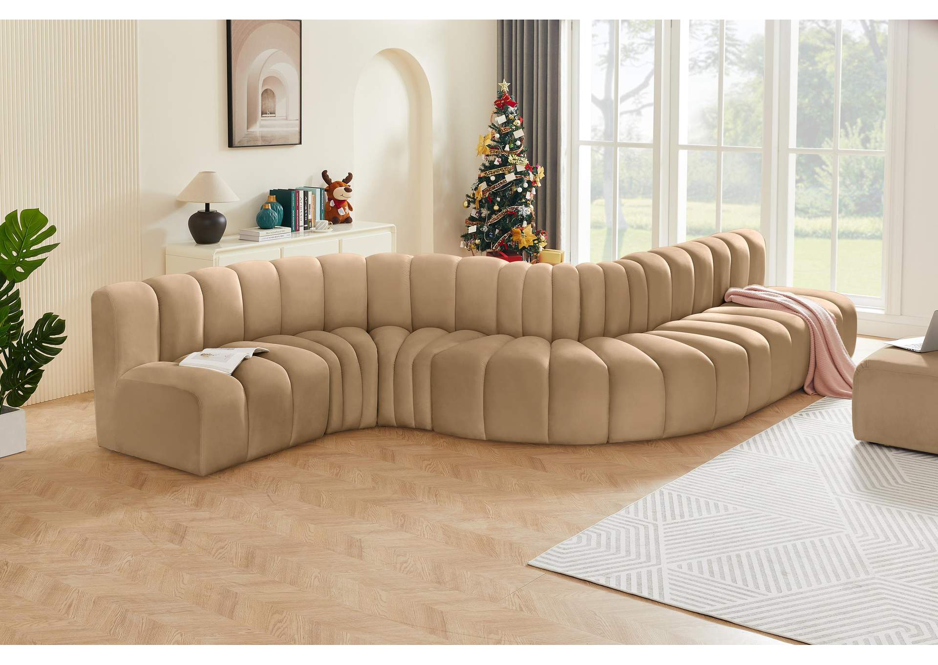 Arc Camel Velvet Modular Sofa,Meridian Furniture