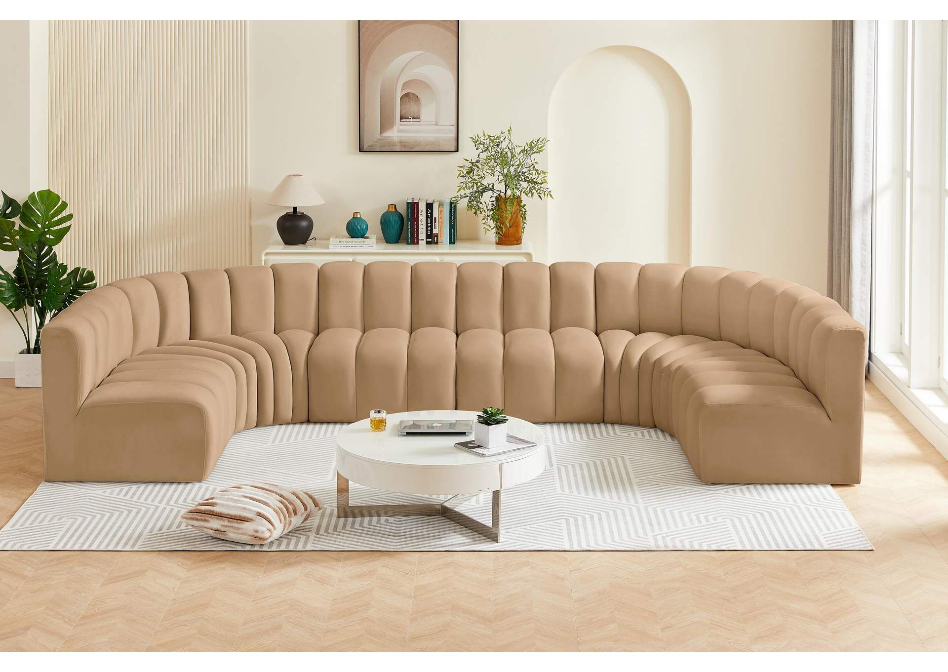 Arc Camel Velvet Modular Sofa,Meridian Furniture