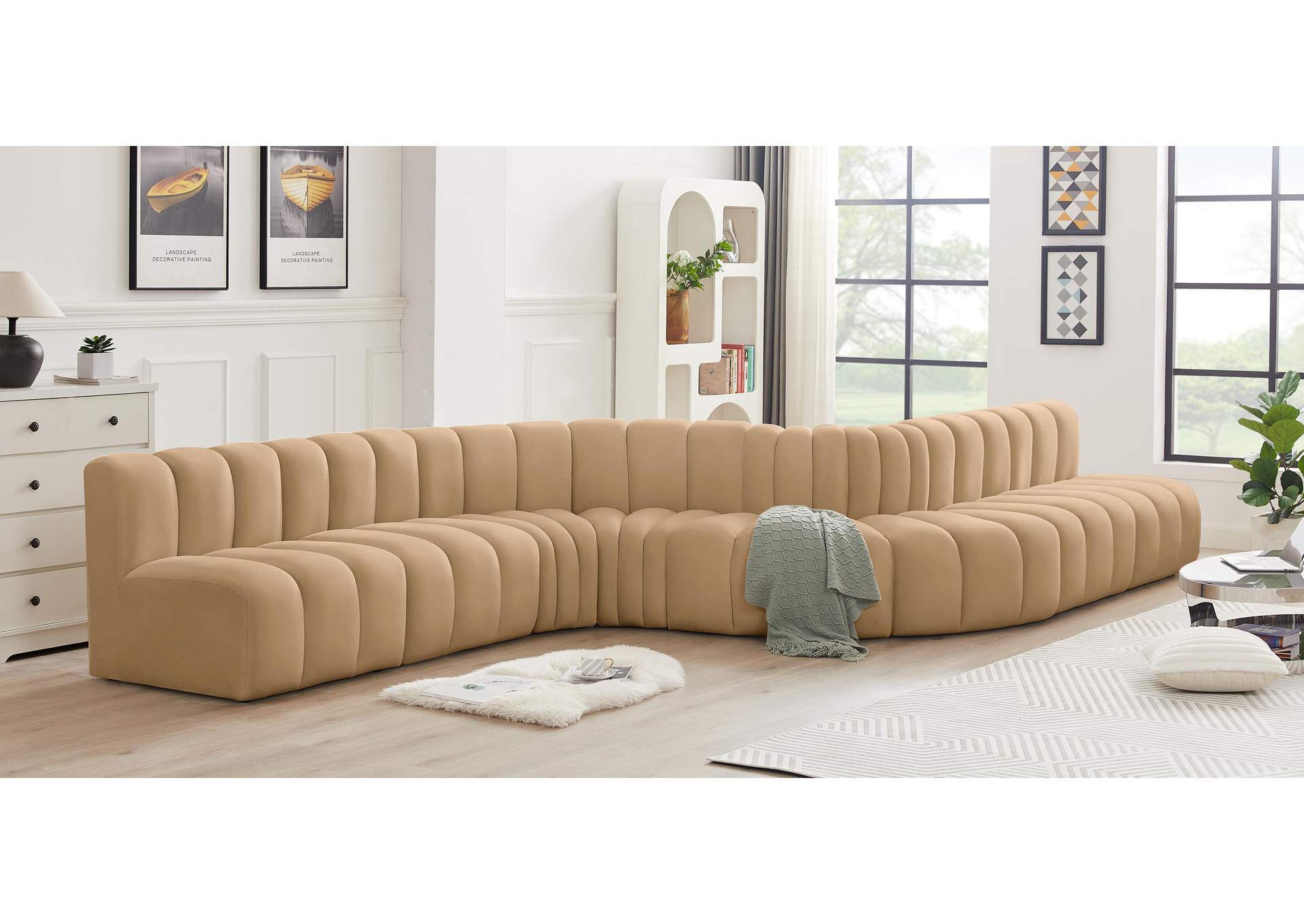 Arc Camel Velvet Modular Sofa,Meridian Furniture