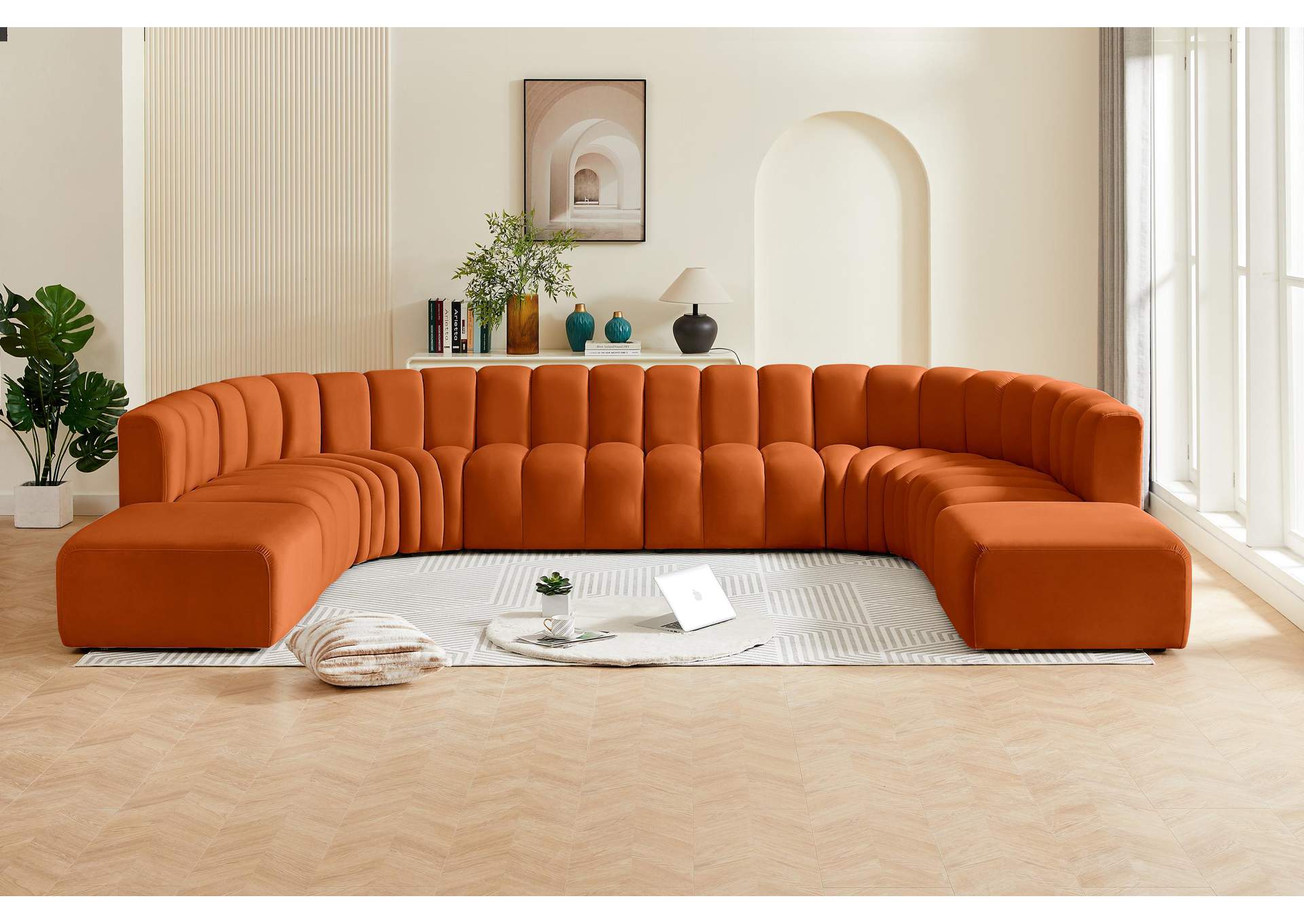 Arc Cognac Velvet Modular Sofa,Meridian Furniture