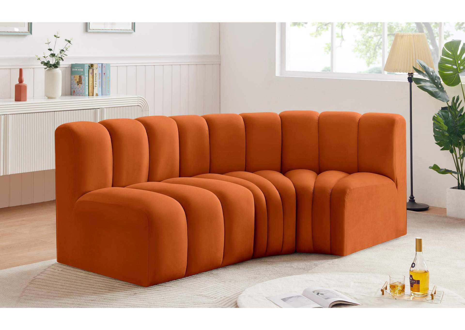 Arc Cognac Velvet Modular Sofa,Meridian Furniture