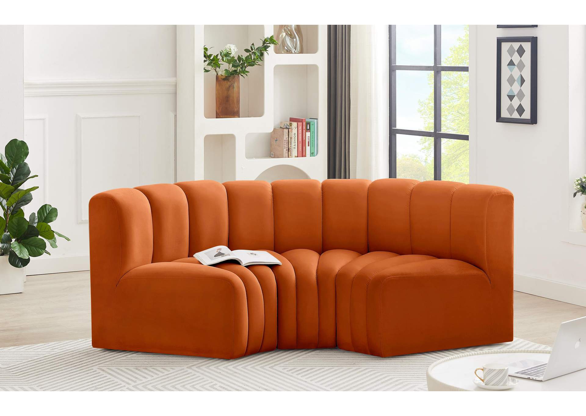 Arc Cognac Velvet Modular Sofa,Meridian Furniture