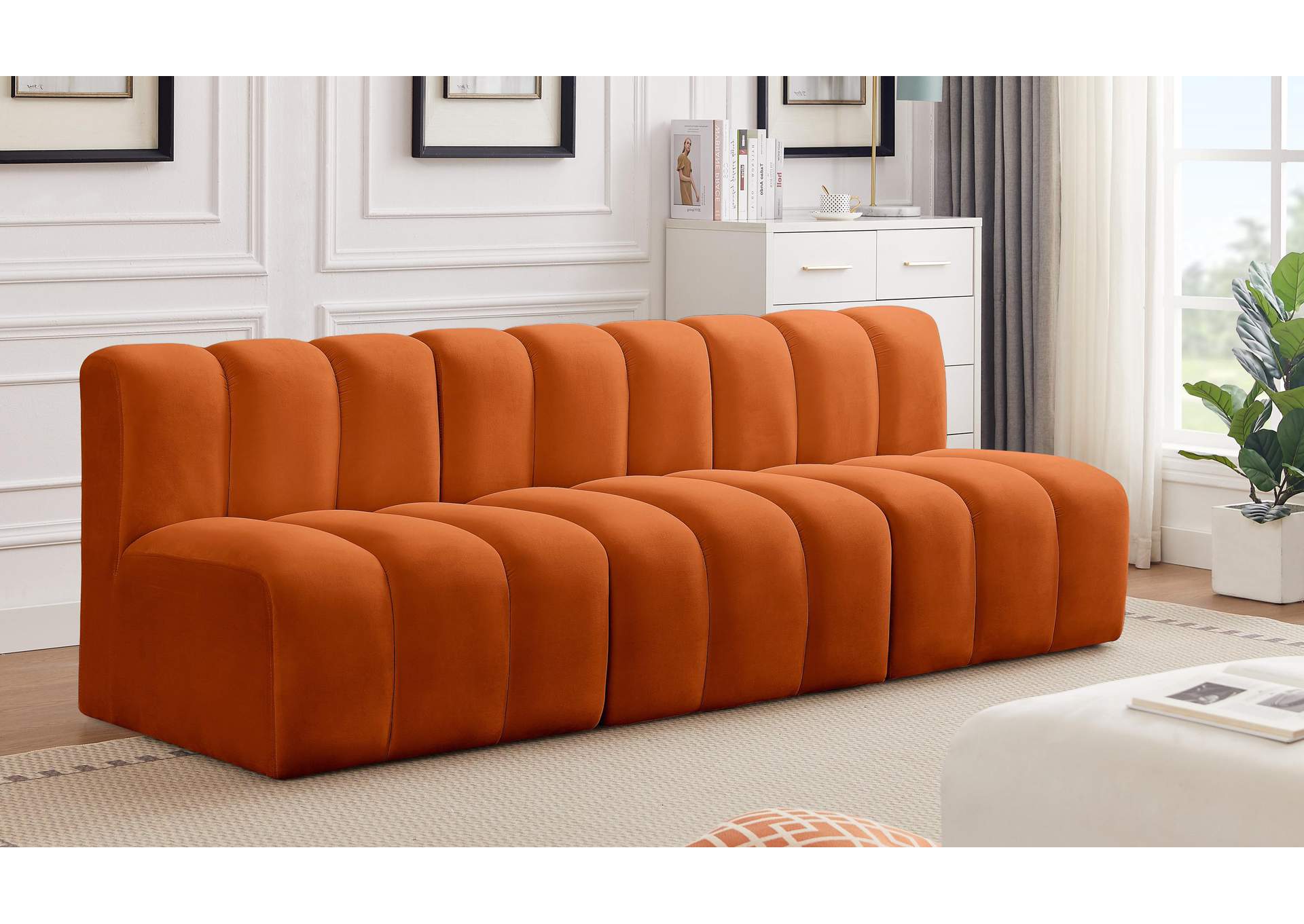 Arc Cognac Velvet Modular Sofa,Meridian Furniture