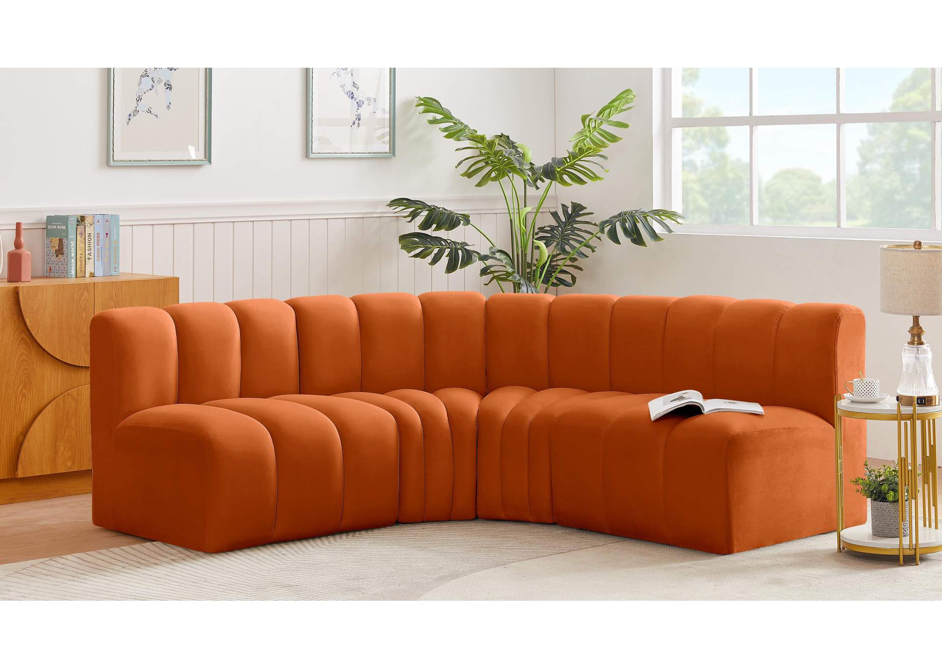 Arc Cognac Velvet Modular Sofa,Meridian Furniture