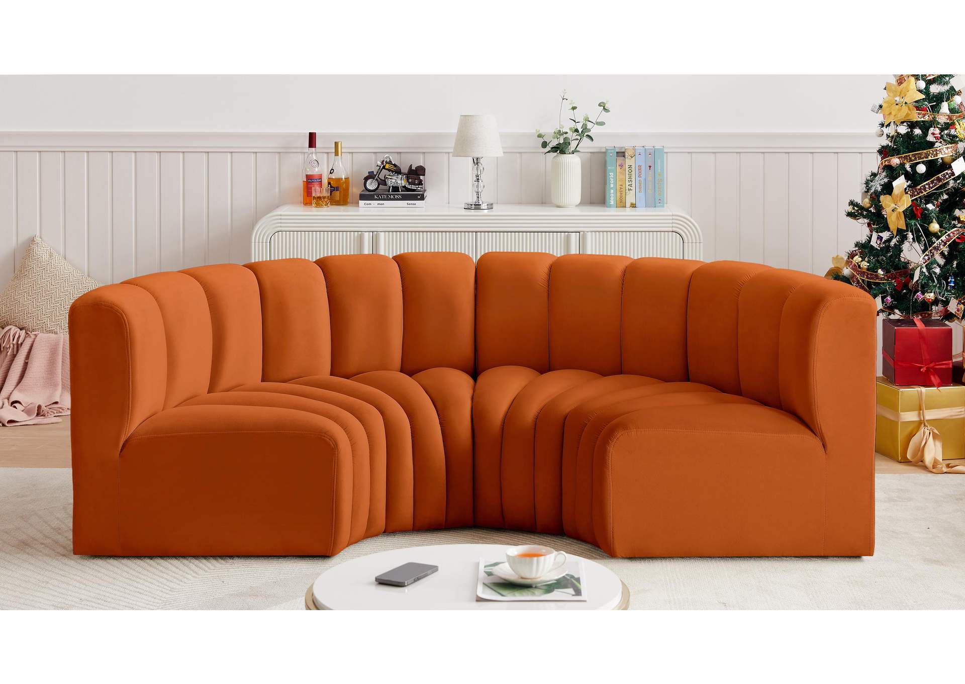 Arc Cognac Velvet Modular Sofa,Meridian Furniture