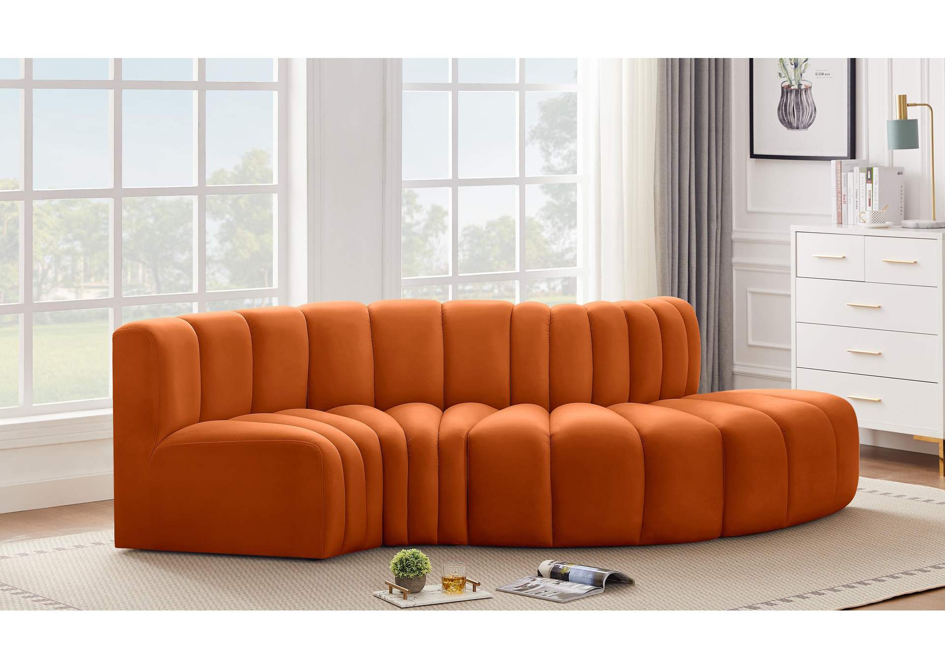 Arc Cognac Velvet Modular Sofa,Meridian Furniture