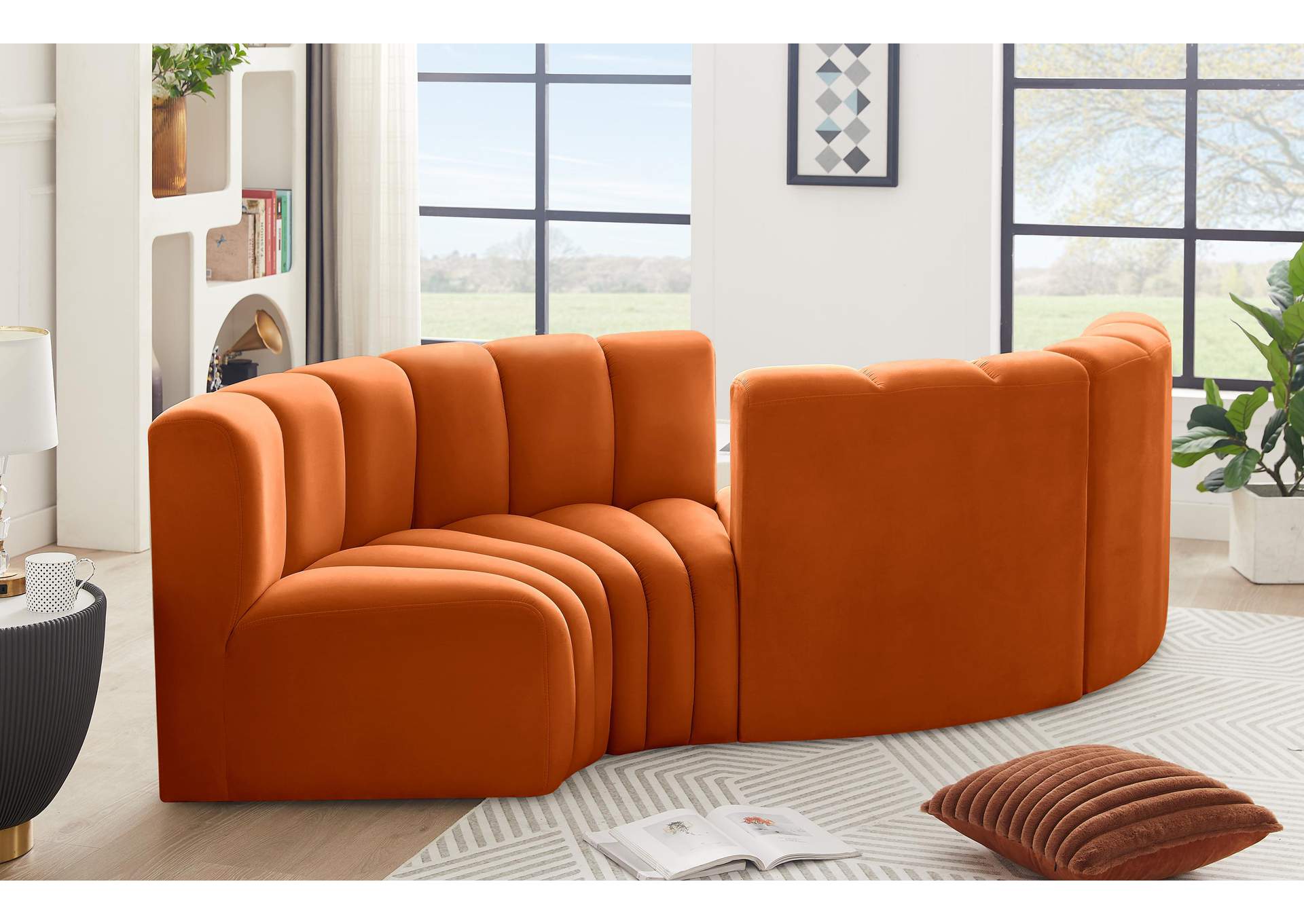 Arc Cognac Velvet Modular Sofa,Meridian Furniture