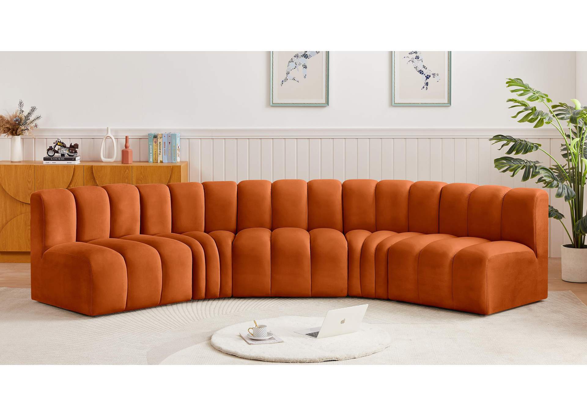 Arc Cognac Velvet Modular Sofa,Meridian Furniture