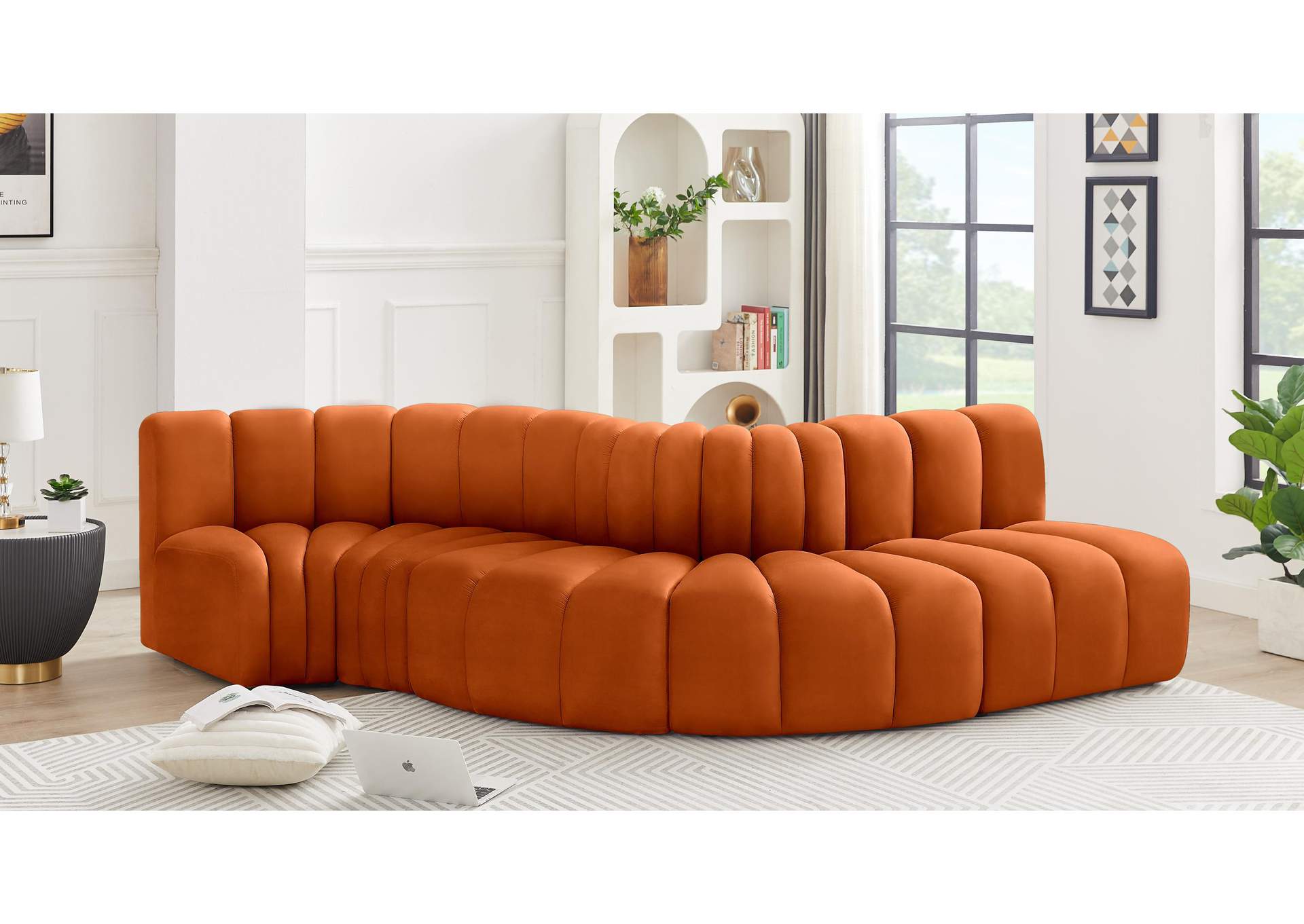 Arc Cognac Velvet Modular Sofa,Meridian Furniture