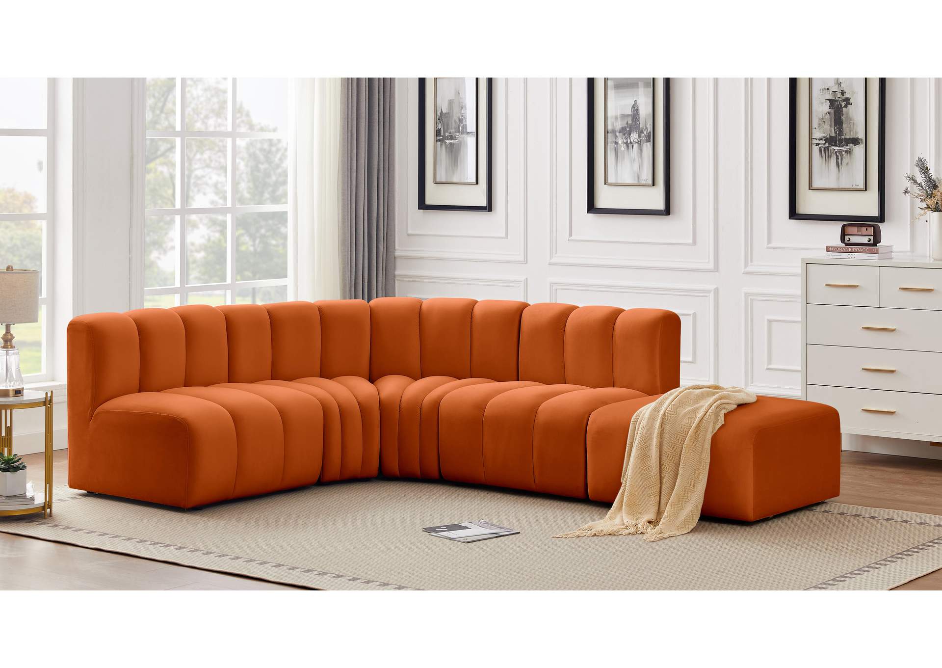 Arc Cognac Velvet Modular Sofa,Meridian Furniture