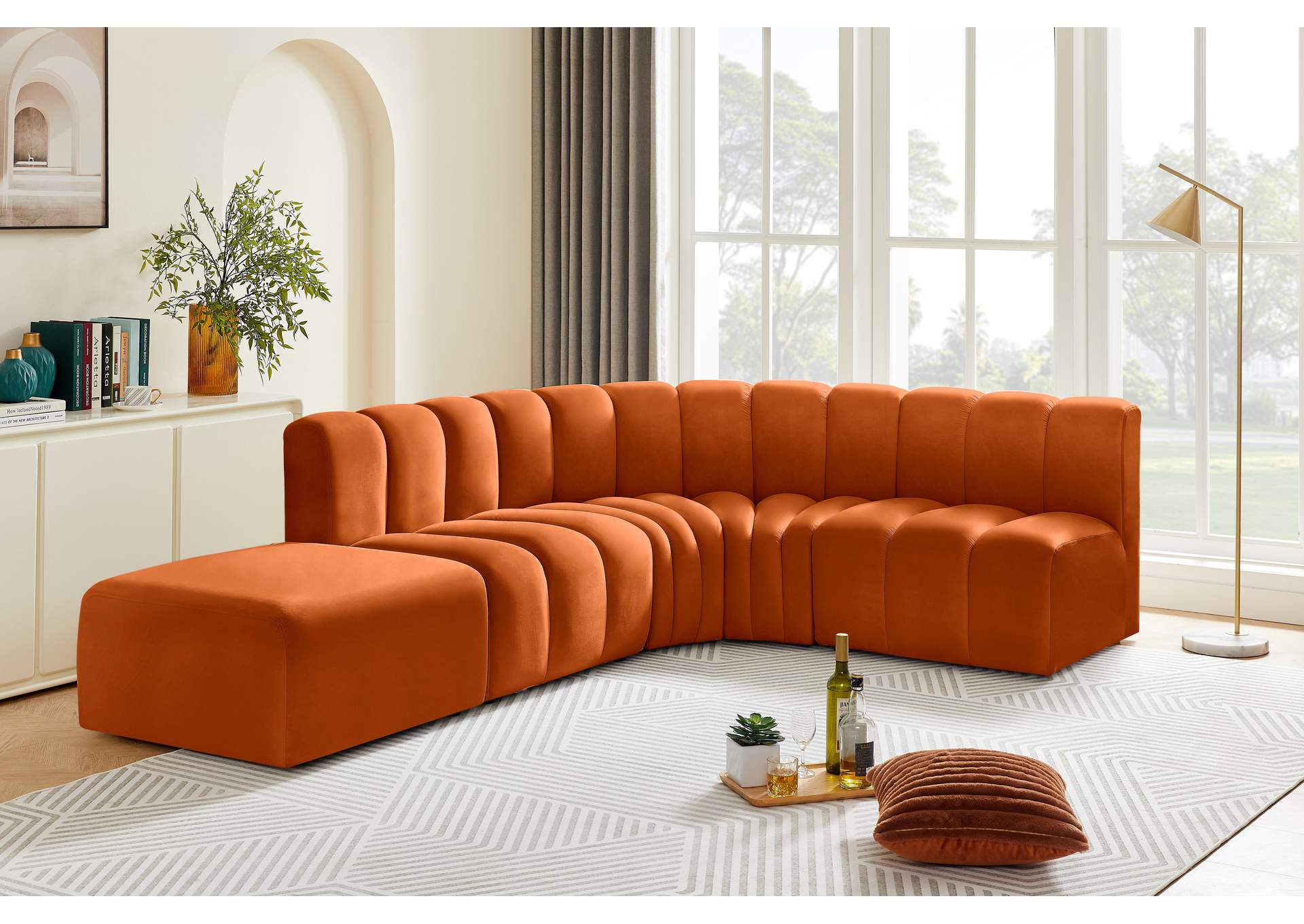 Arc Cognac Velvet Modular Sofa,Meridian Furniture