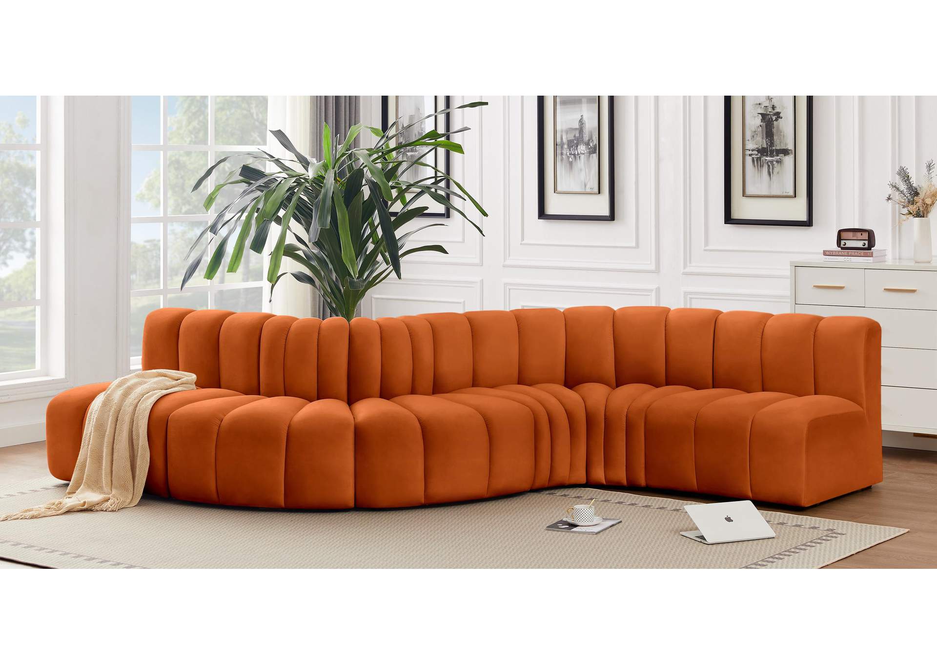 Arc Cognac Velvet Modular Sofa,Meridian Furniture