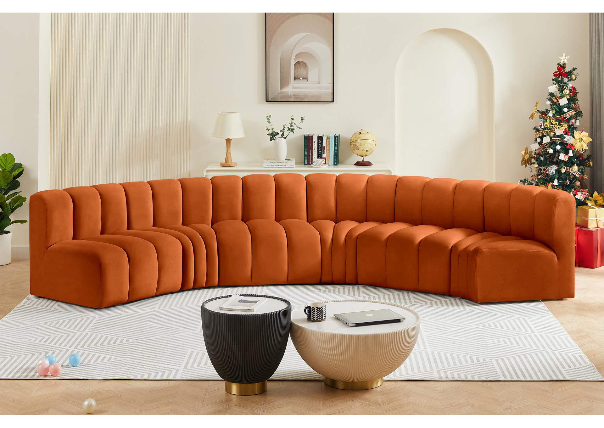 Arc Cognac Velvet Modular Sofa,Meridian Furniture