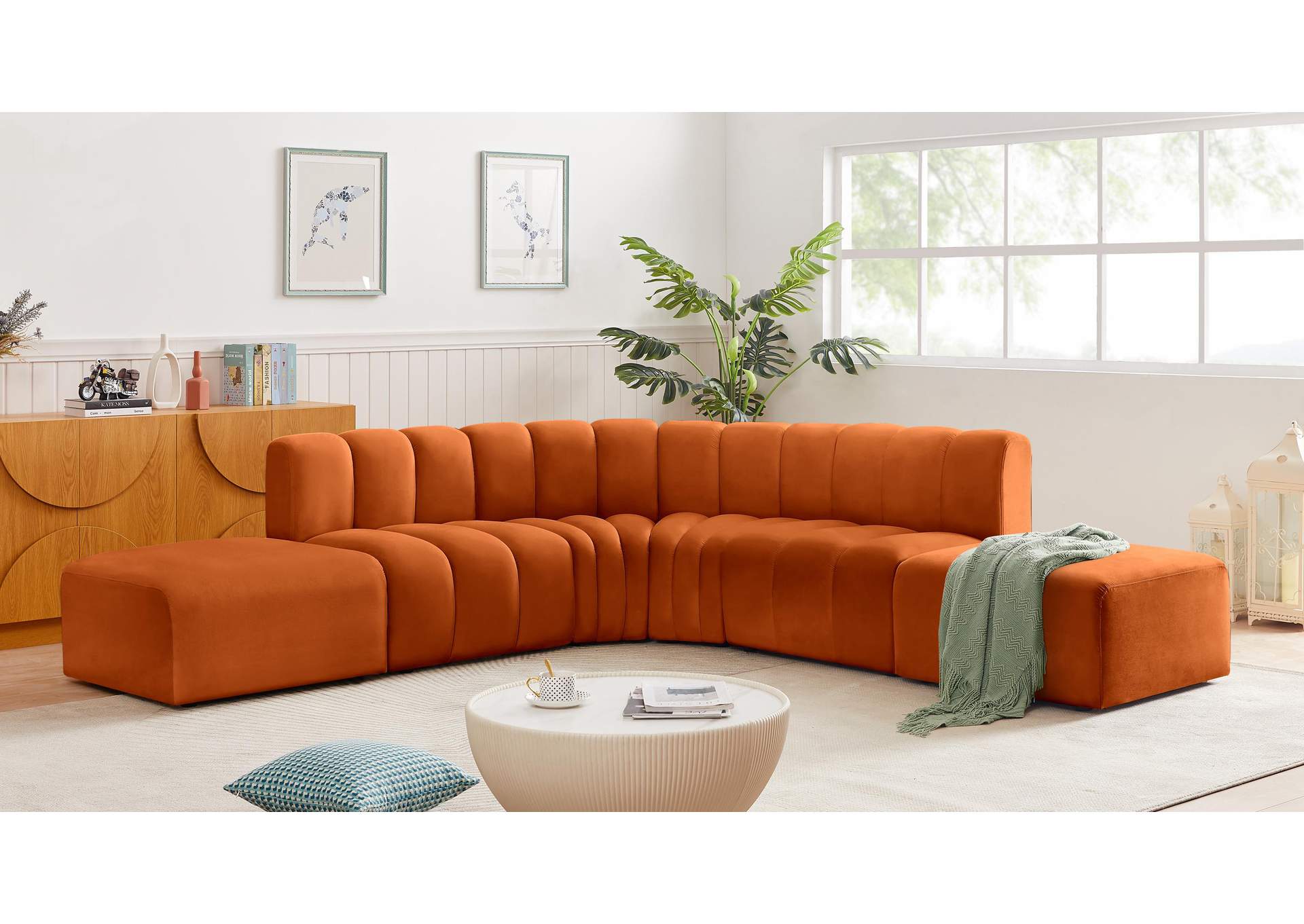 Arc Cognac Velvet Modular Sofa,Meridian Furniture