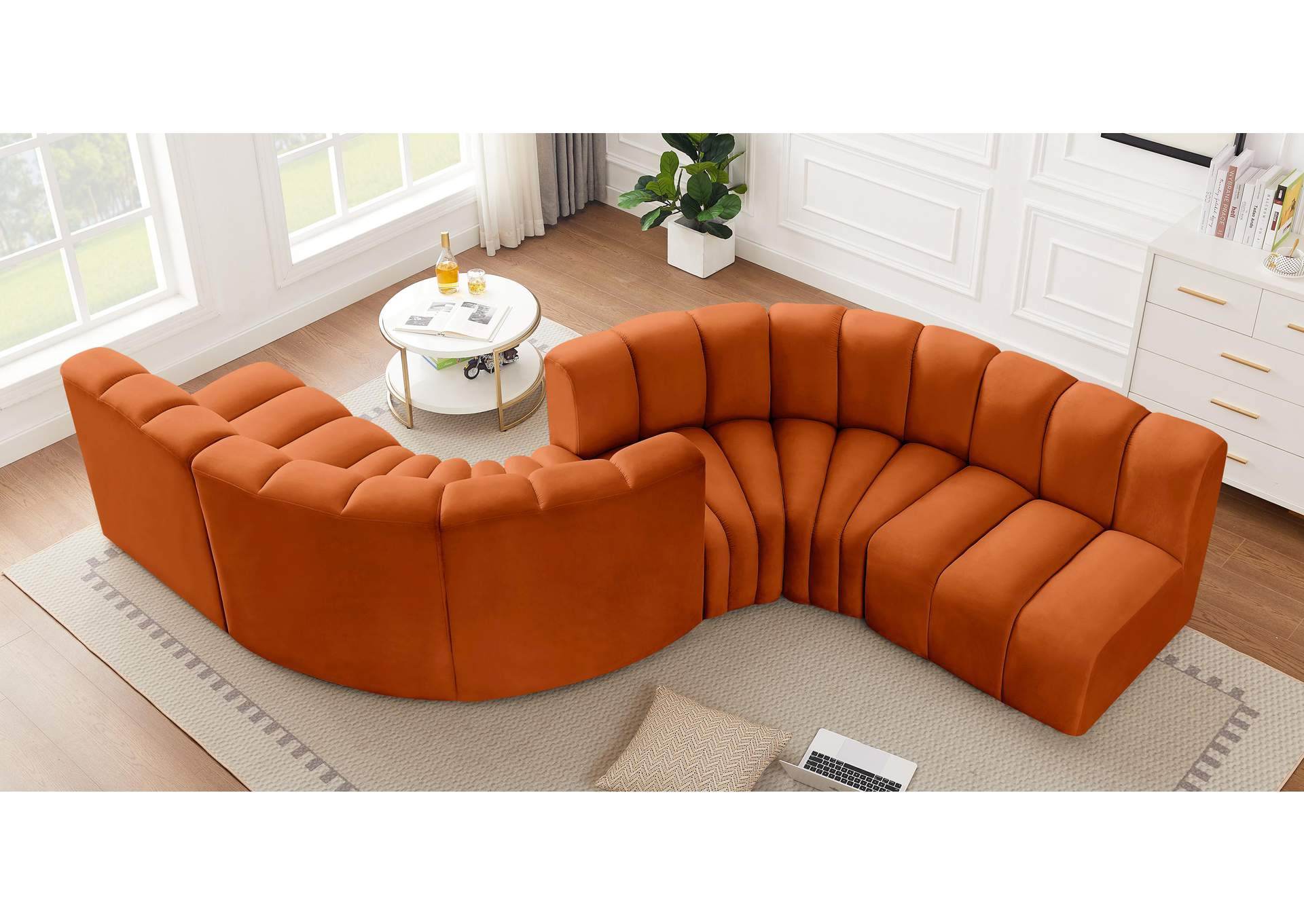 Arc Cognac Velvet Modular Sofa,Meridian Furniture