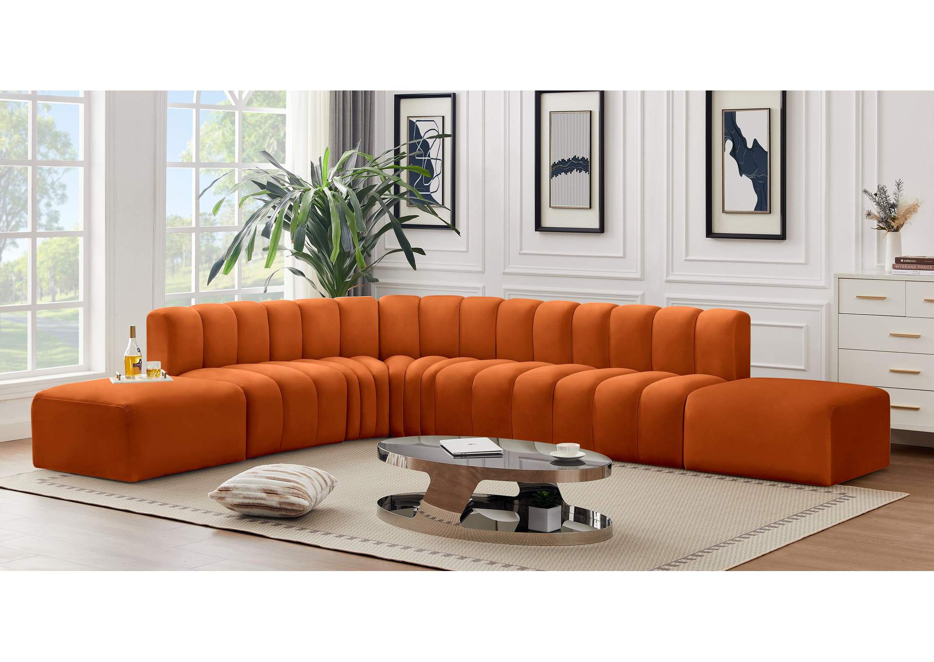 Arc Cognac Velvet Modular Sofa,Meridian Furniture