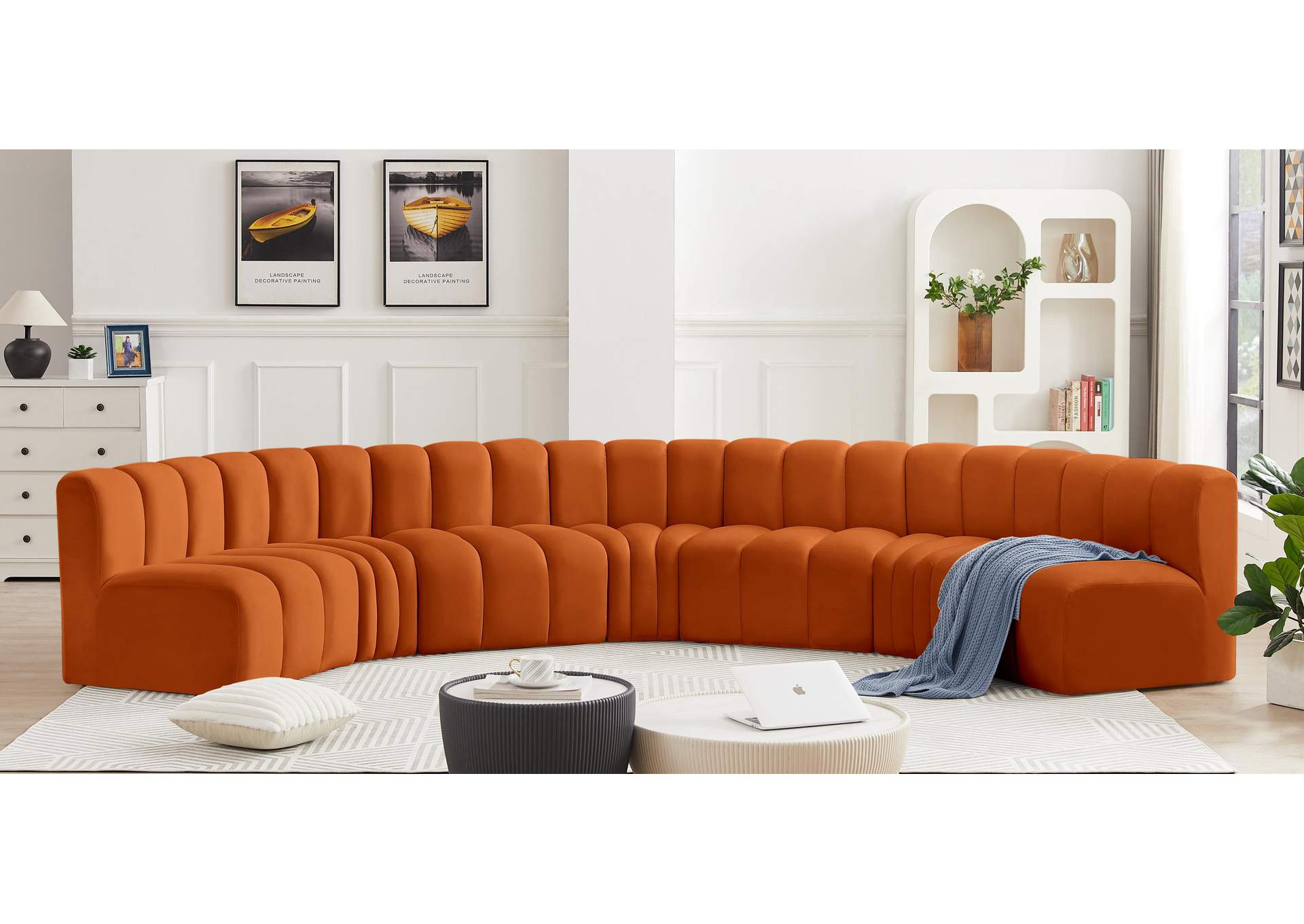 Arc Cognac Velvet Modular Sofa,Meridian Furniture