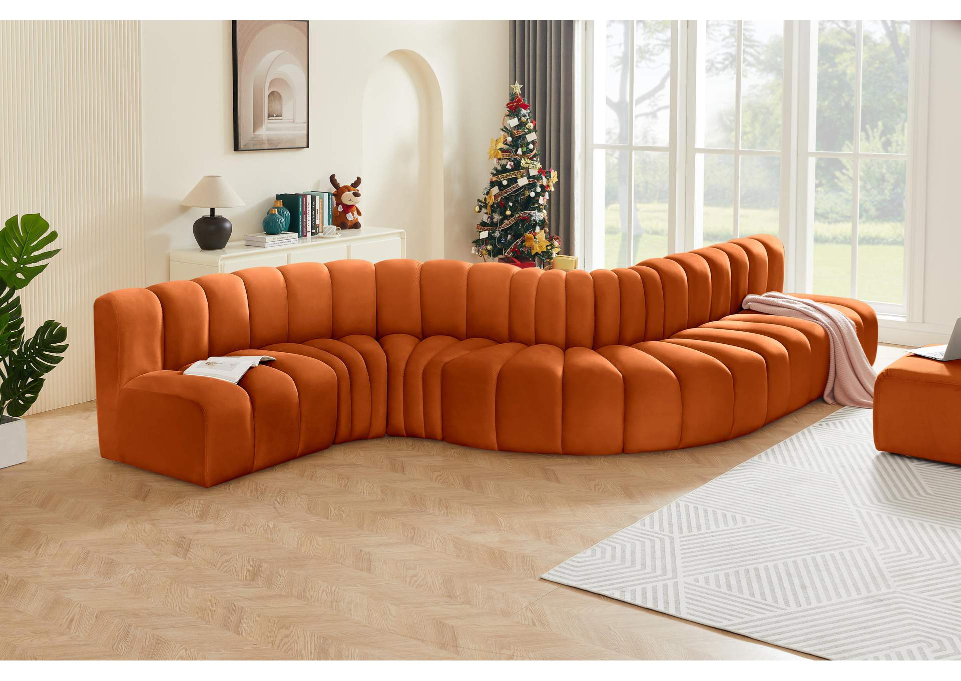 Arc Cognac Velvet Modular Sofa,Meridian Furniture