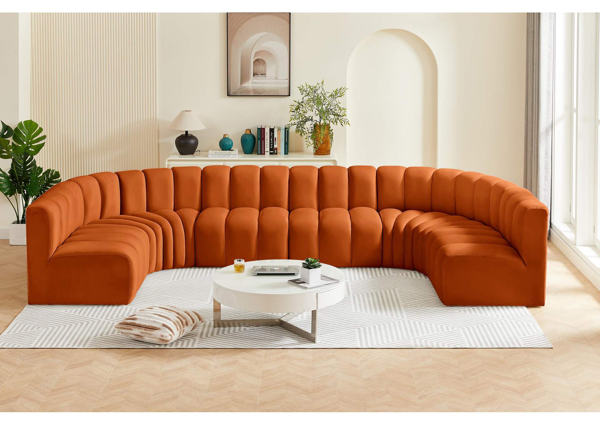 Arc Cognac Velvet Modular Sofa,Meridian Furniture