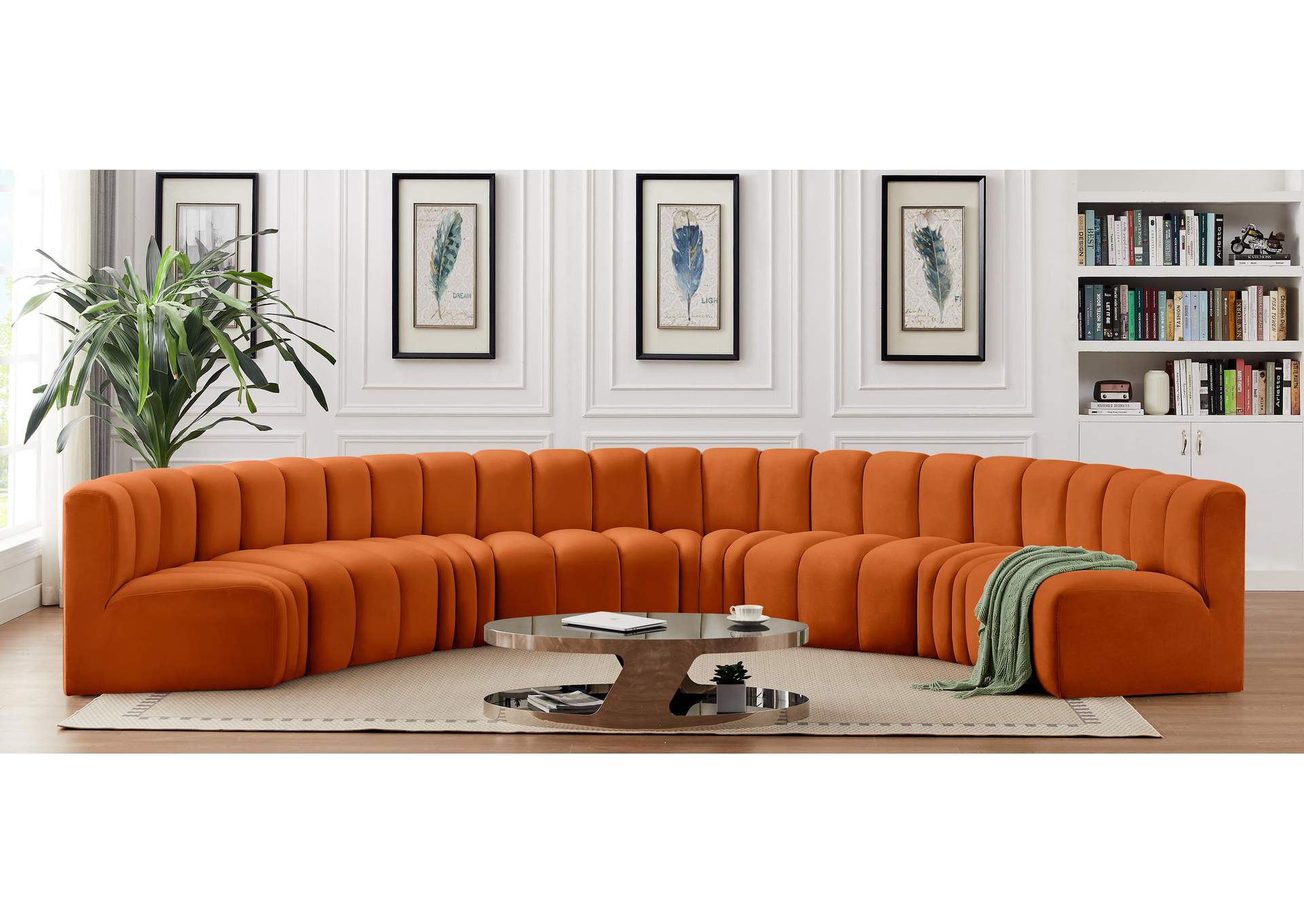 Arc Cognac Velvet Modular Sofa,Meridian Furniture