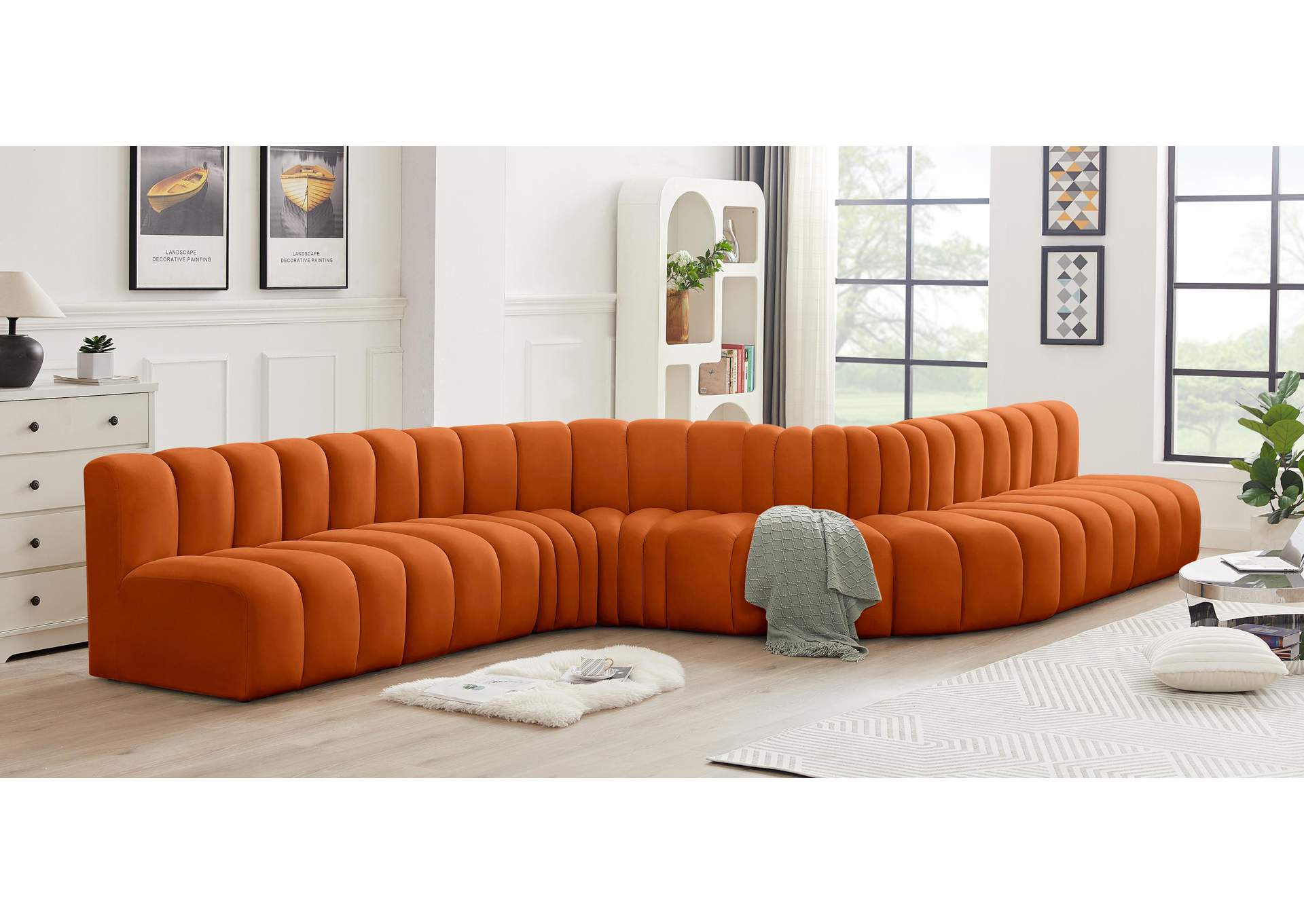 Arc Cognac Velvet Modular Sofa,Meridian Furniture