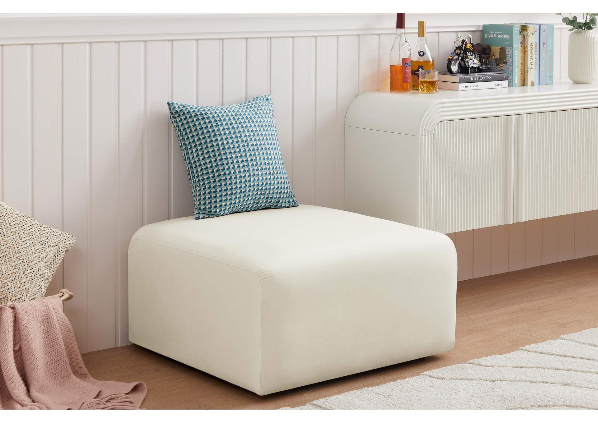 Arc Cream Velvet Ottoman,Meridian Furniture