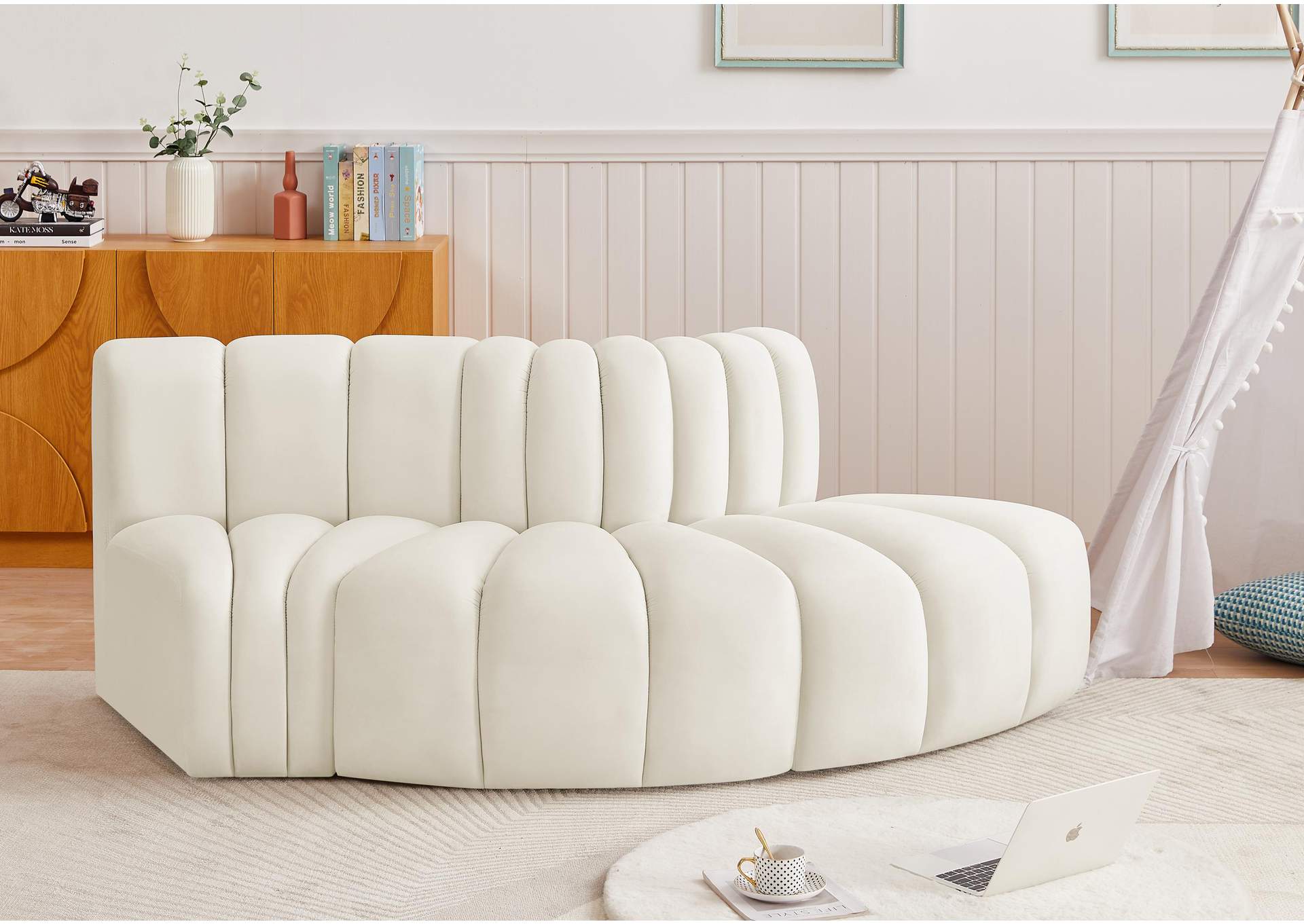 Arc Cream Velvet Modular Sofa,Meridian Furniture