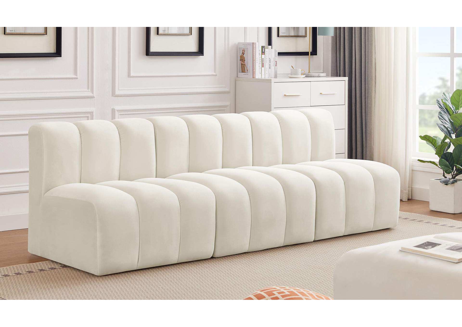 Arc Cream Velvet Modular Sofa,Meridian Furniture