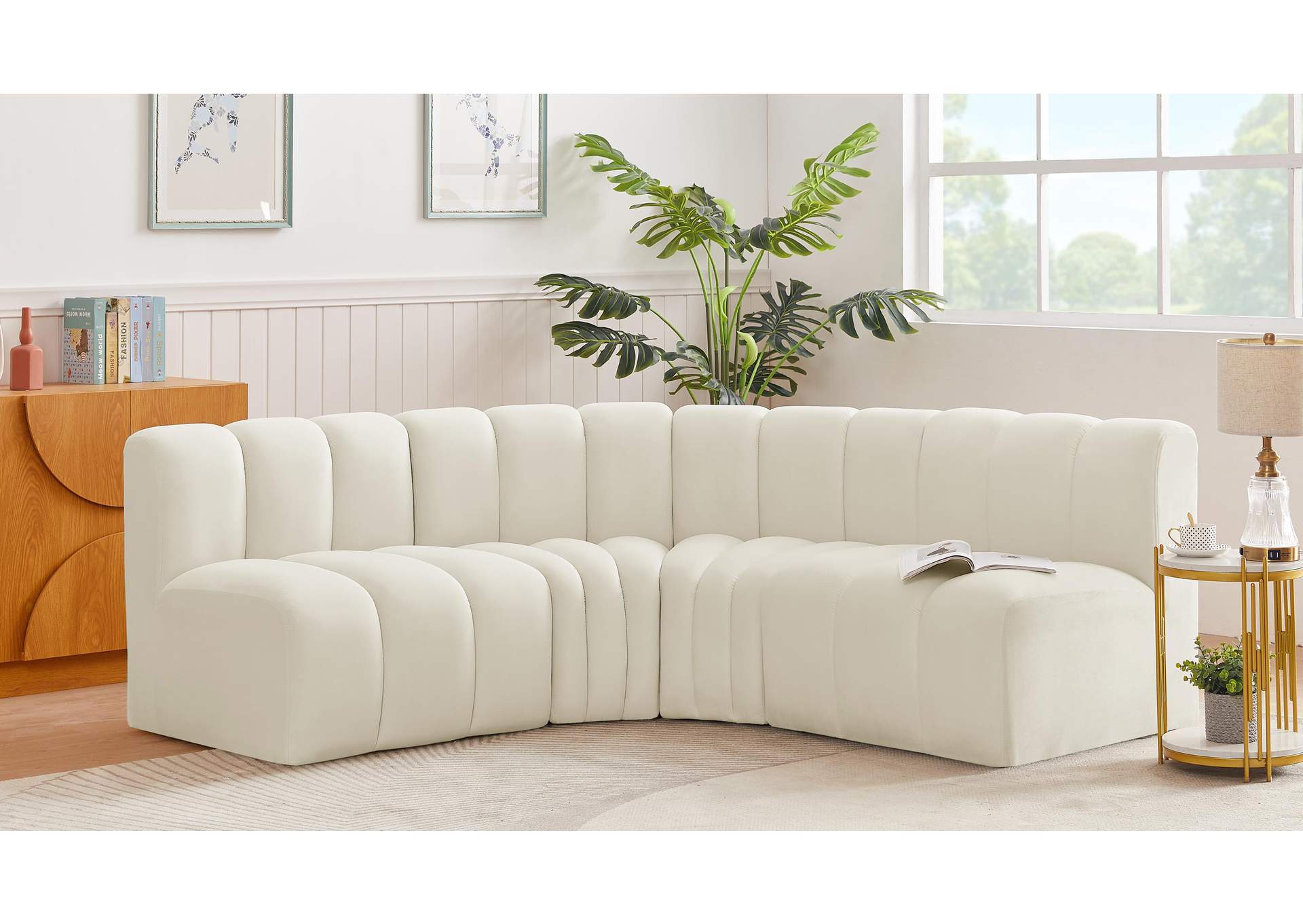 Arc Cream Velvet Modular Sofa,Meridian Furniture