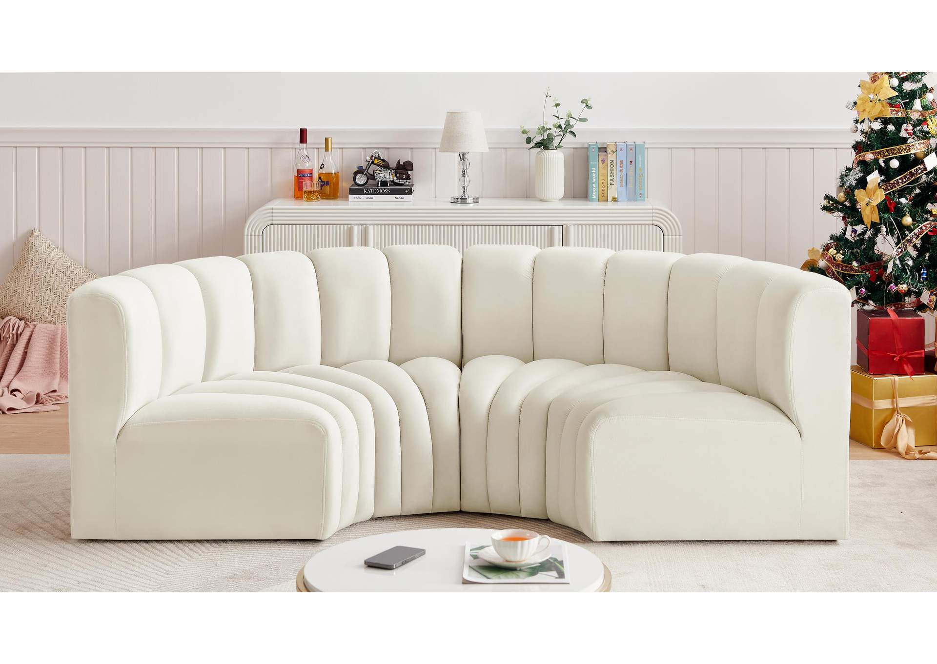 Arc Cream Velvet Modular Sofa,Meridian Furniture