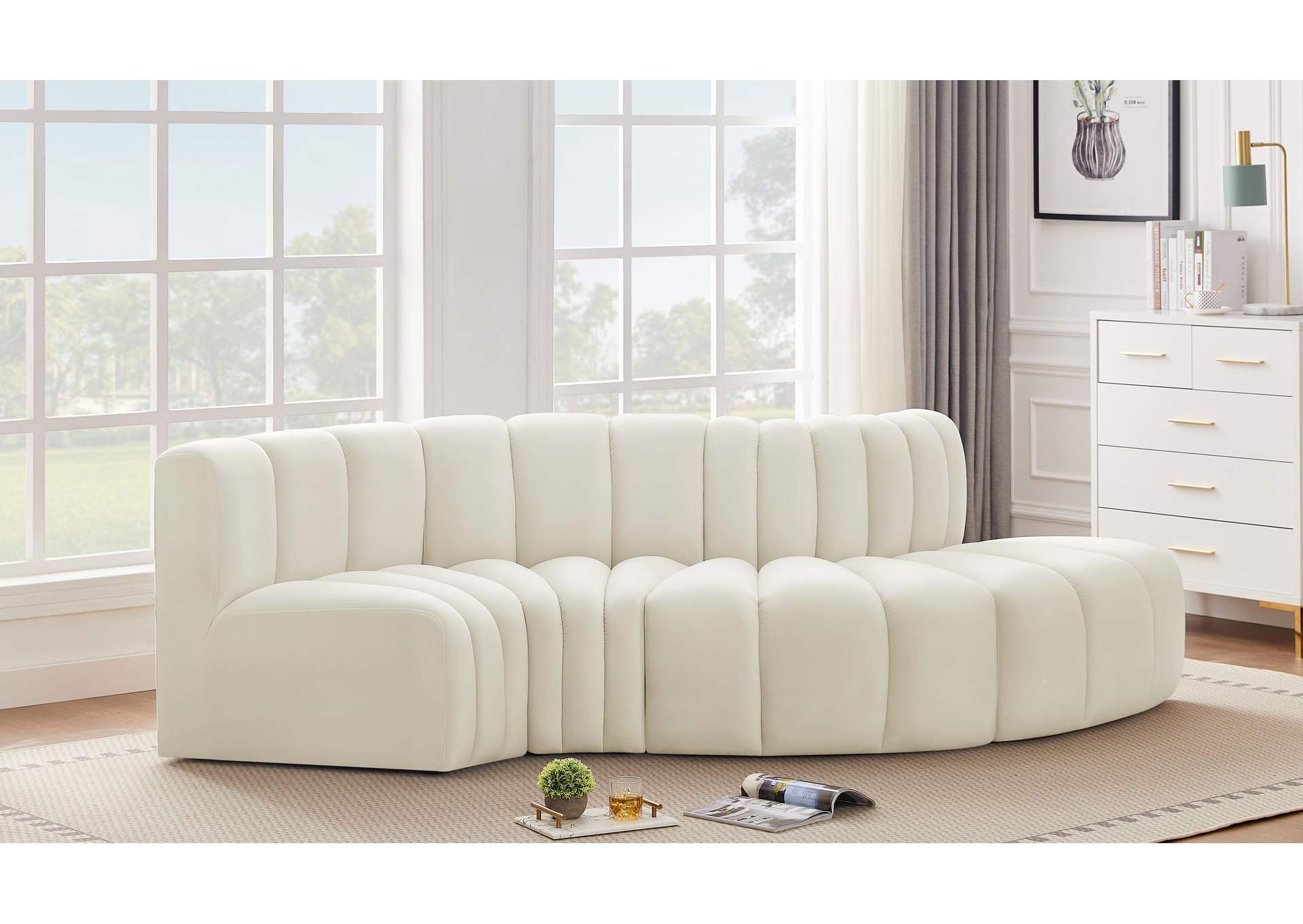 Arc Cream Velvet Modular Sofa,Meridian Furniture