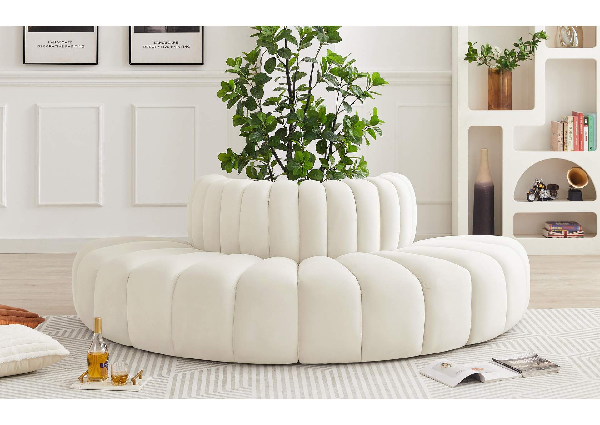 Arc Cream Velvet Modular Sofa,Meridian Furniture