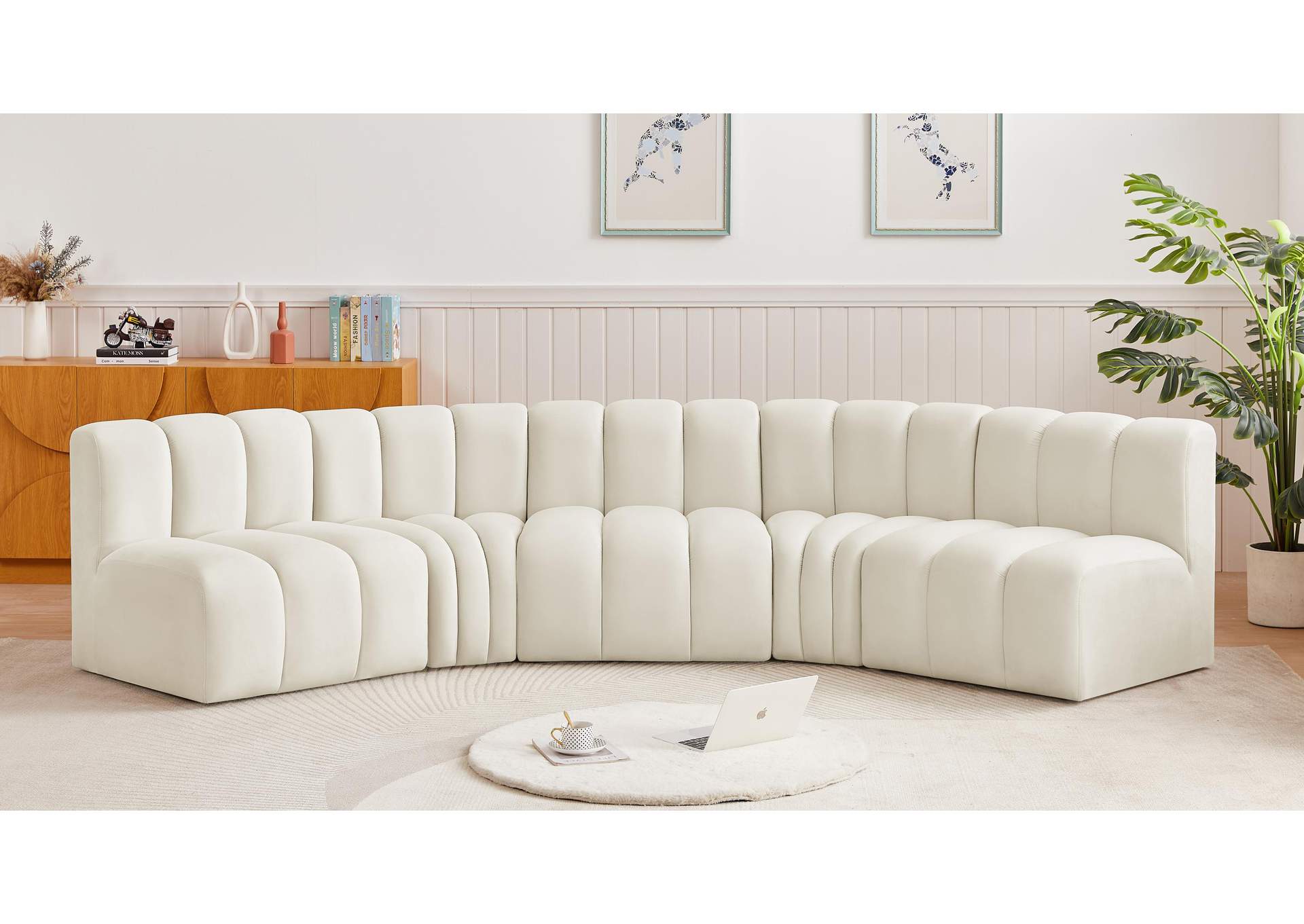 Arc Cream Velvet Modular Sofa,Meridian Furniture