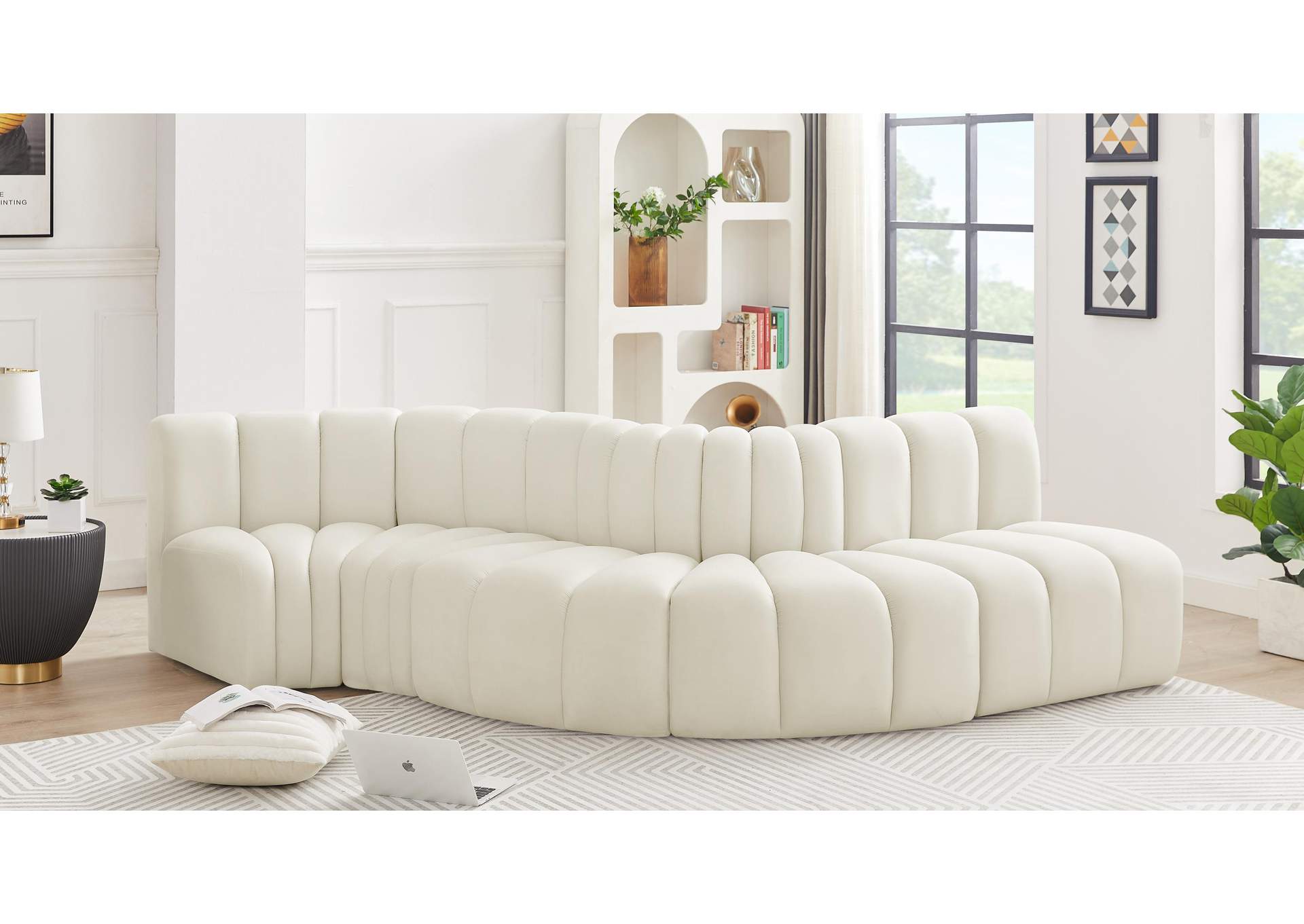 Arc Cream Velvet Modular Sofa,Meridian Furniture