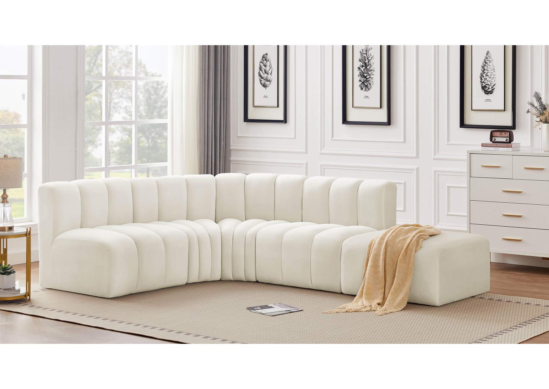 Arc Cream Velvet Modular Sofa,Meridian Furniture