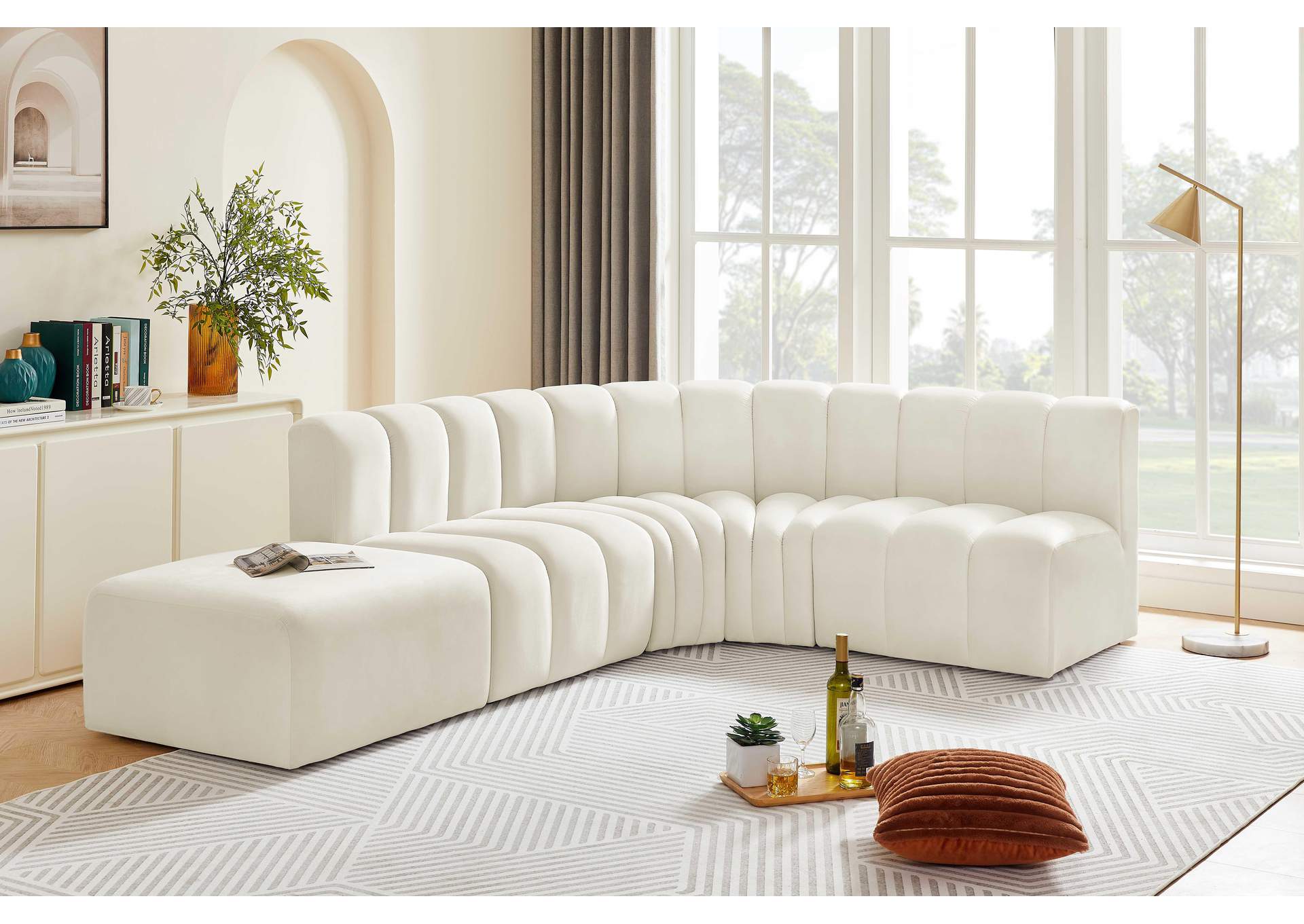 Arc Cream Velvet Modular Sofa,Meridian Furniture