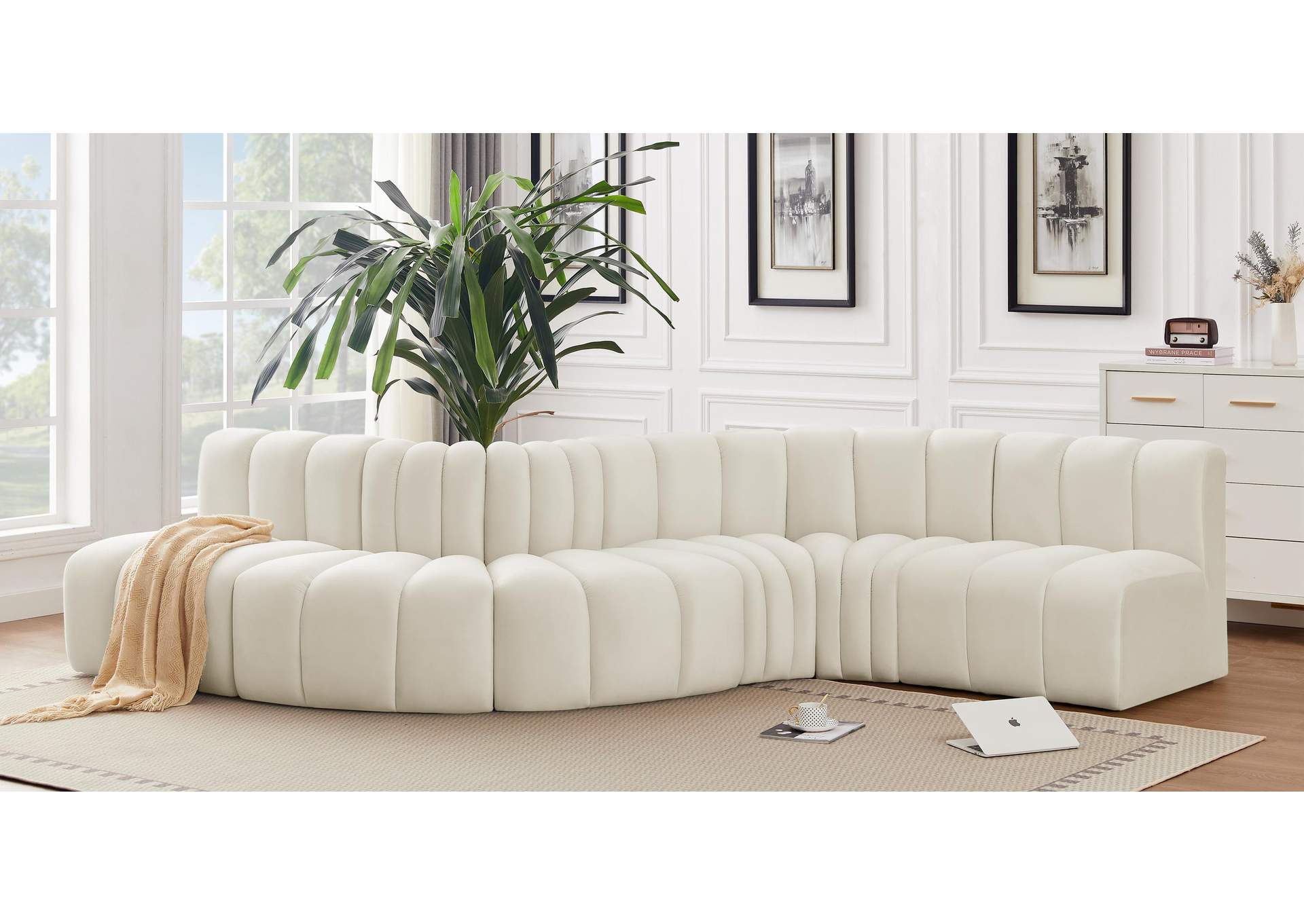 Arc Cream Velvet Modular Sofa,Meridian Furniture