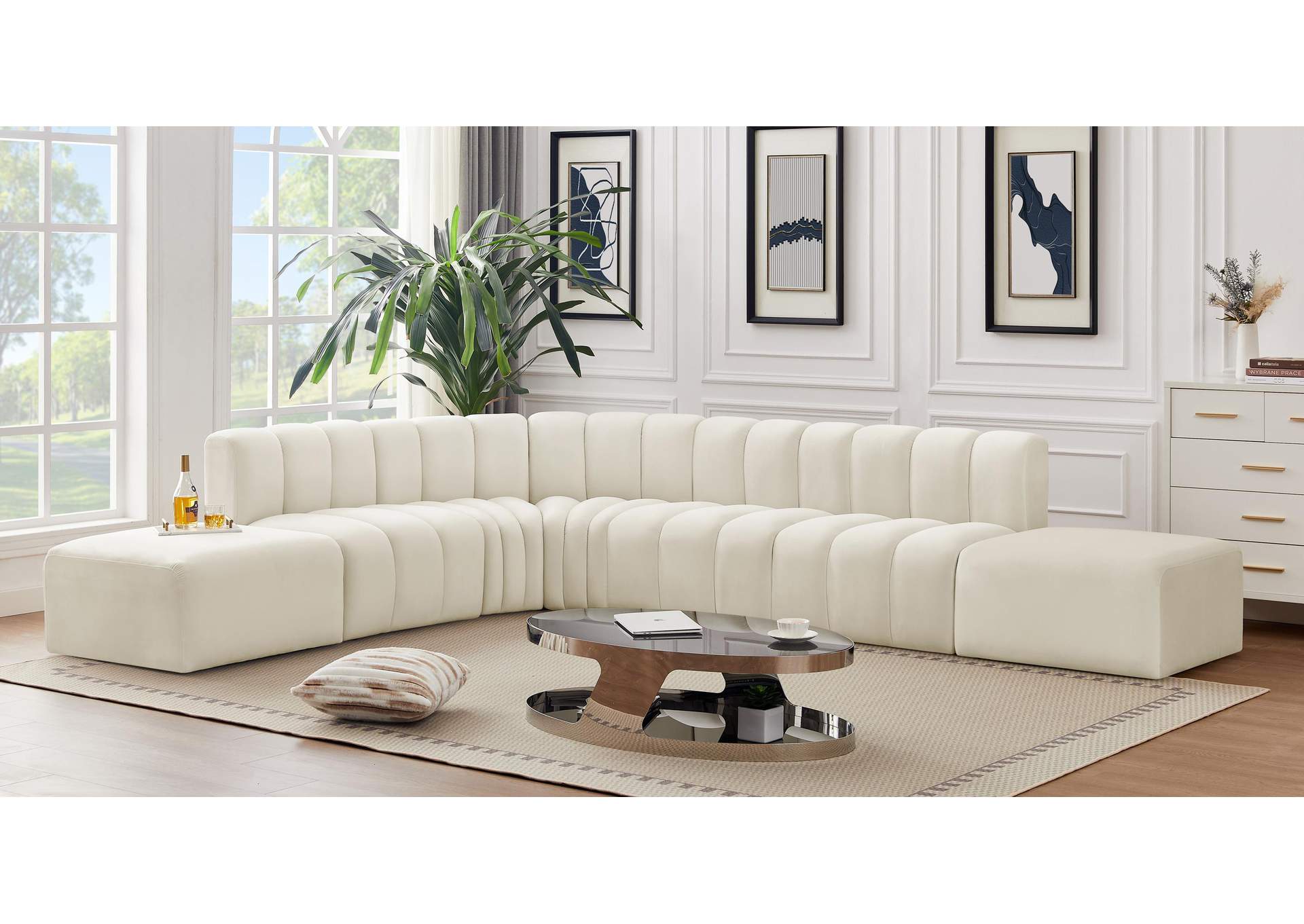 Arc Cream Velvet Modular Sofa,Meridian Furniture