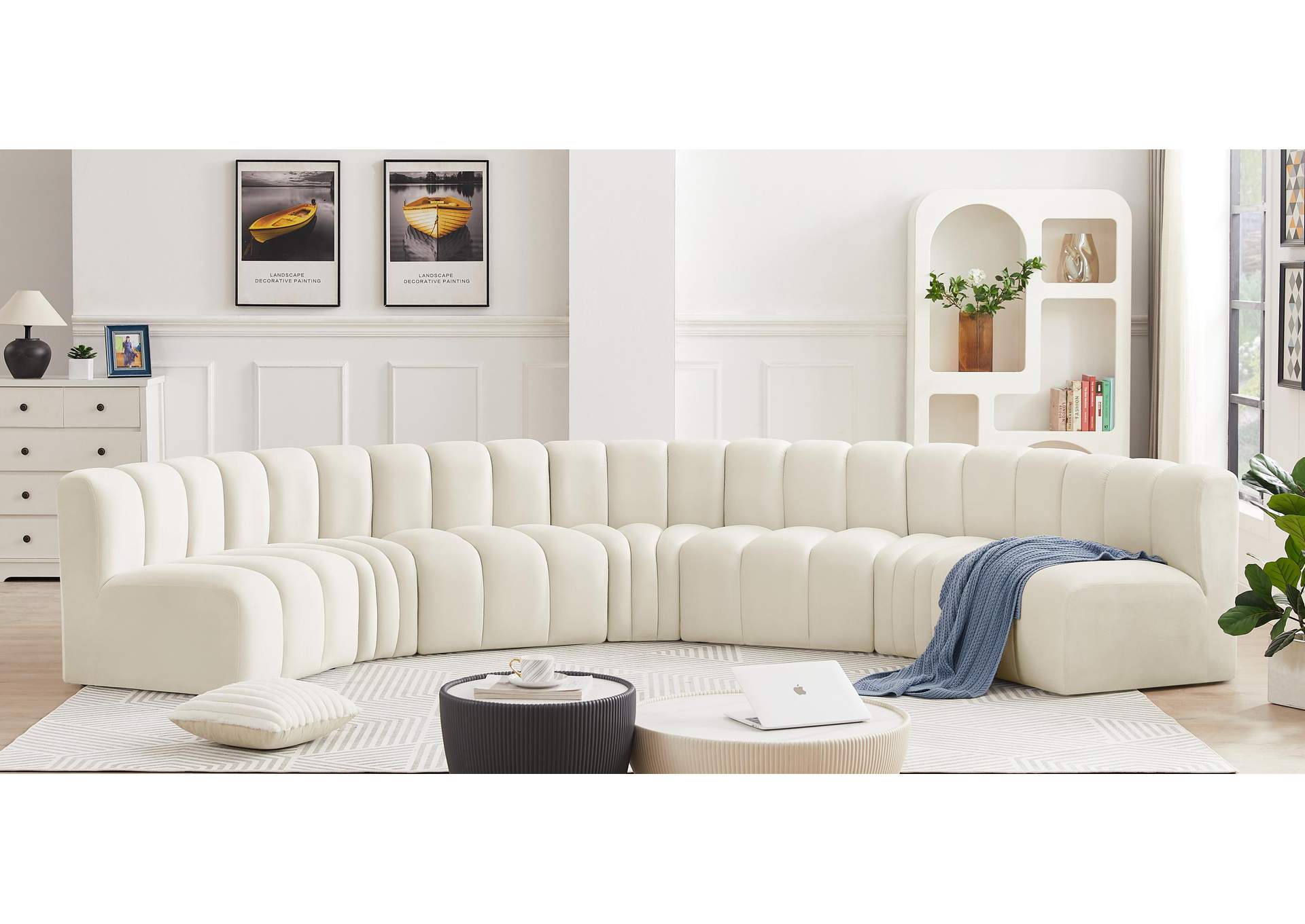 Arc Cream Velvet Modular Sofa,Meridian Furniture