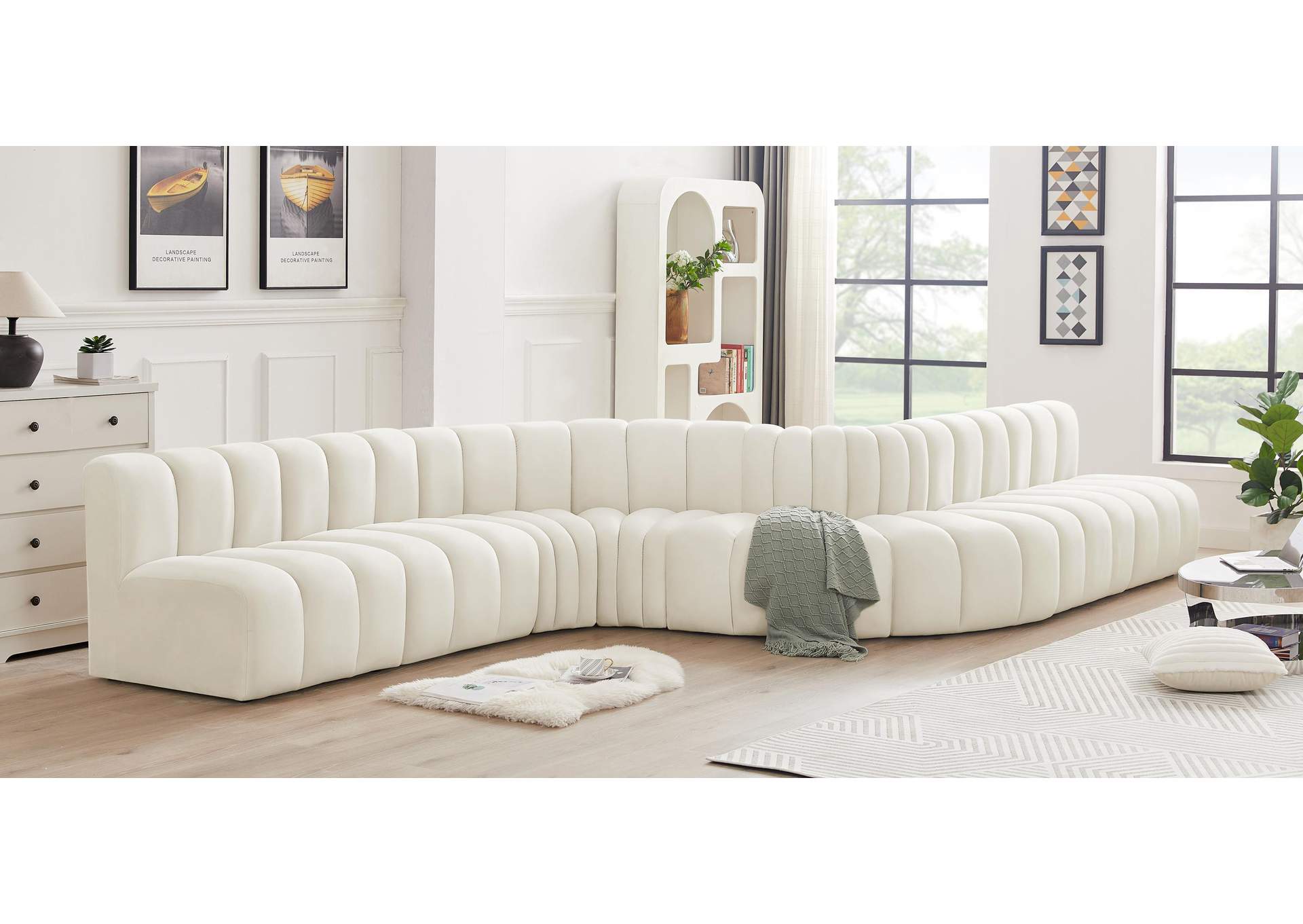 Arc Cream Velvet Modular Sofa,Meridian Furniture