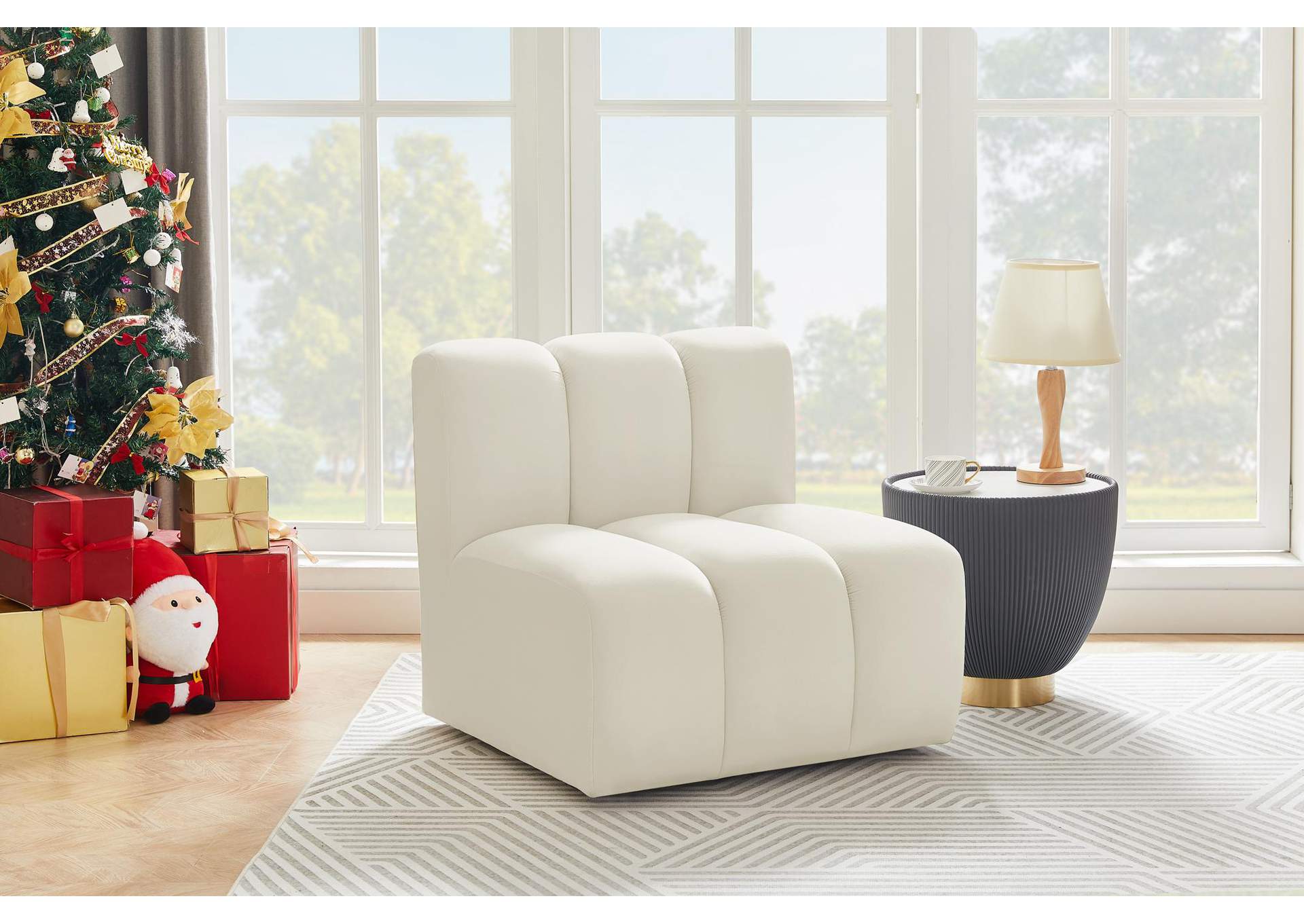 Arc Cream Velvet Straight Chair,Meridian Furniture