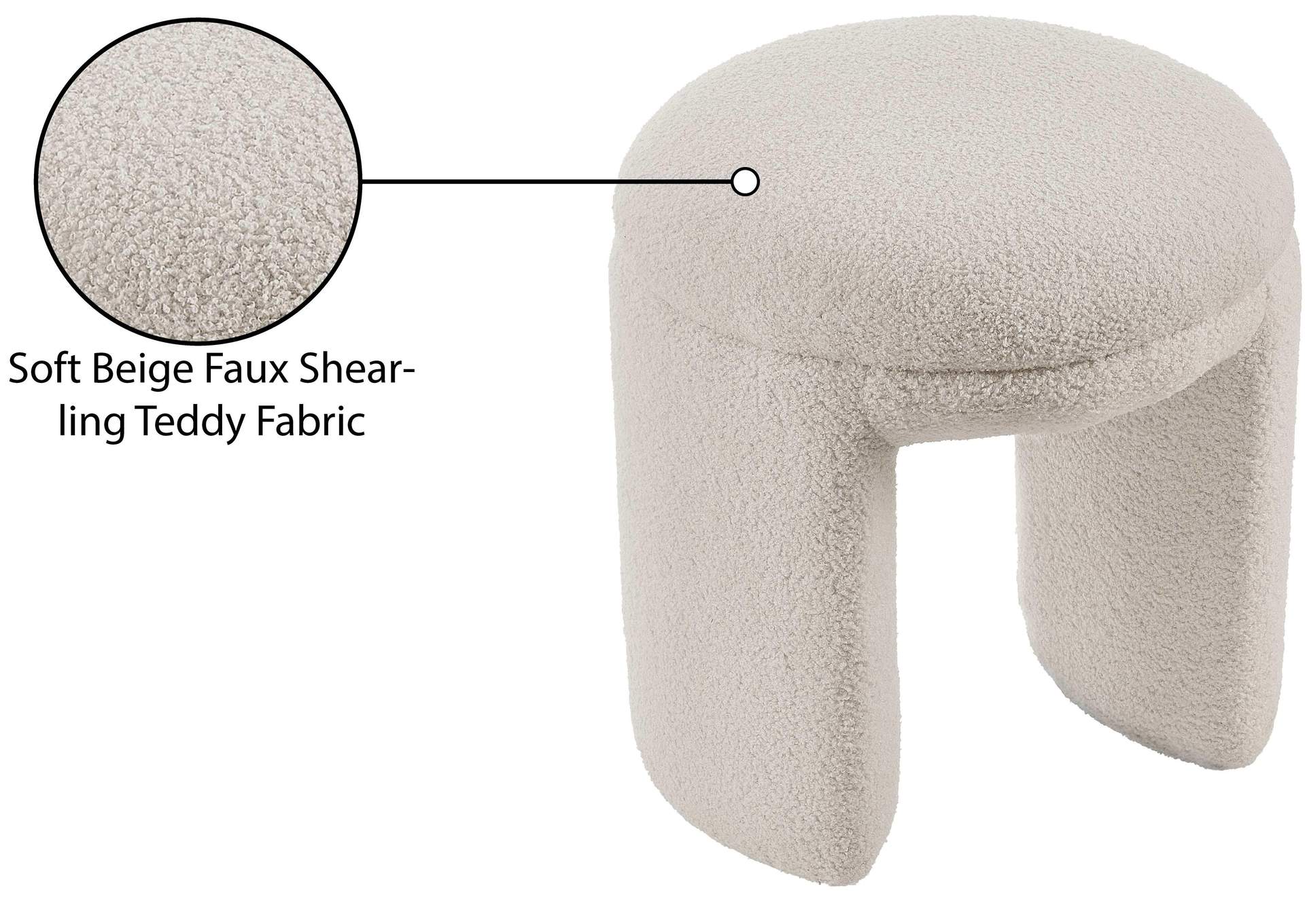 Bowen Beige Faux Shearling Teddy Fabric Ottoman - Stool,Meridian Furniture