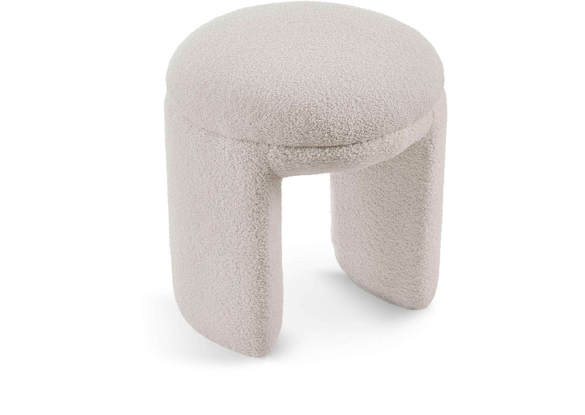 Bowen Beige Faux Shearling Teddy Fabric Ottoman - Stool,Meridian Furniture