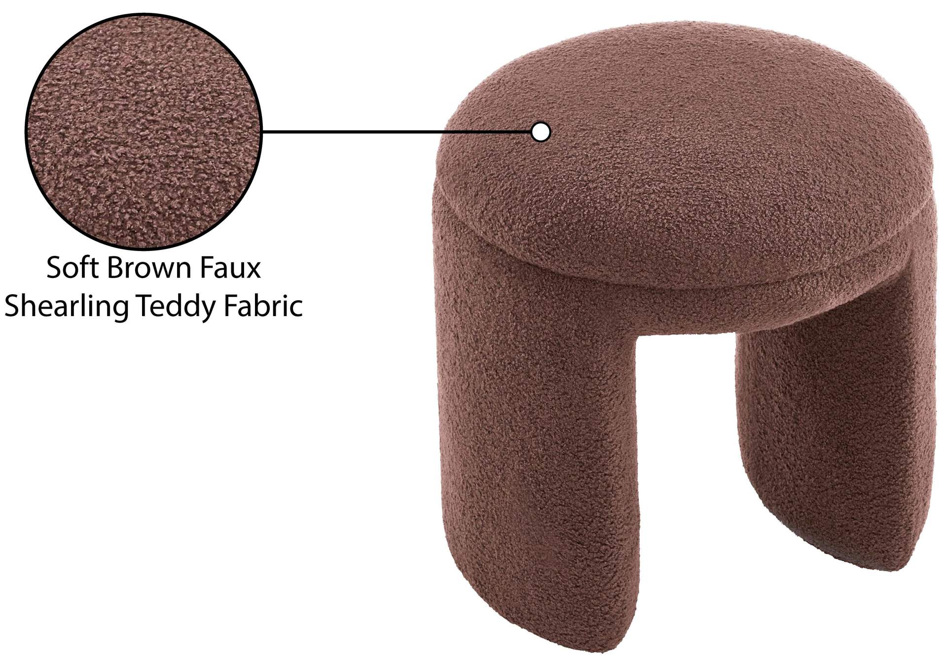 Bowen Brown Faux Shearling Teddy Fabric Ottoman - Stool,Meridian Furniture