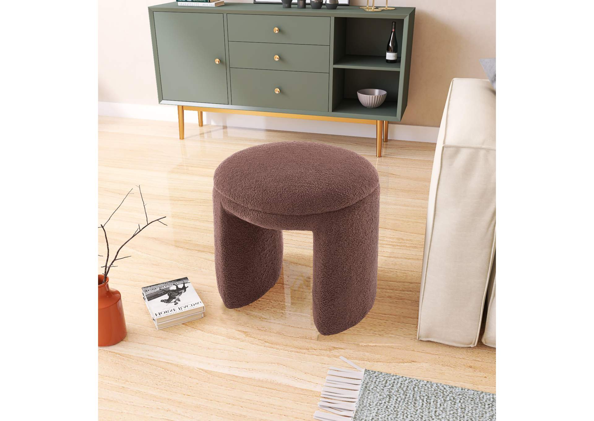 Bowen Brown Faux Shearling Teddy Fabric Ottoman - Stool,Meridian Furniture